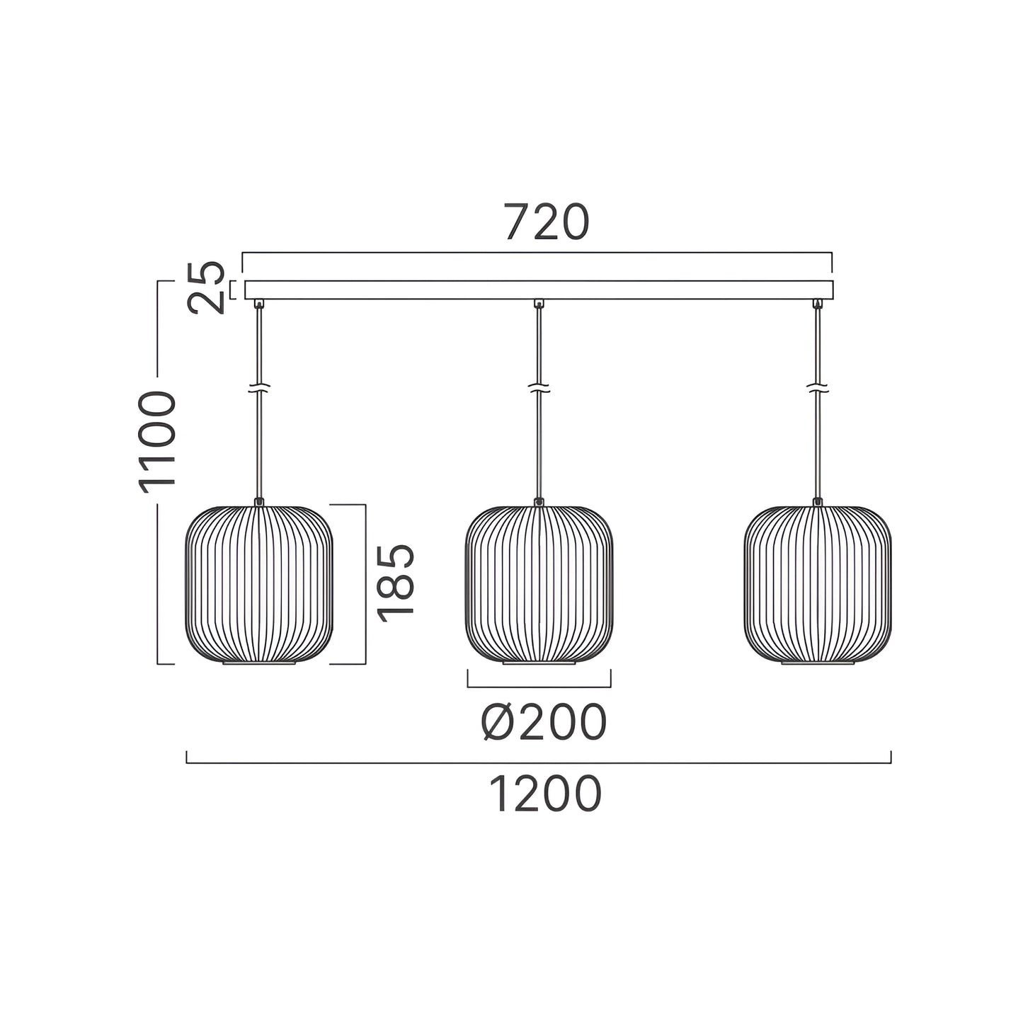 Braytron S009S 3H 1Xe27 Opl Crni Dekorativna Visilica