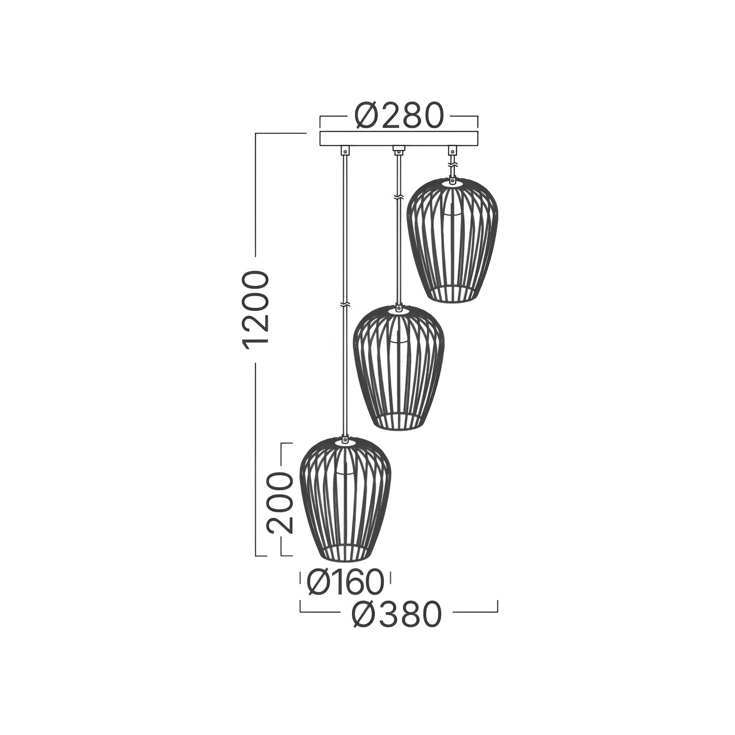 Braytron W005R 3H 3Xe27 Crna Dekorativna Visilica