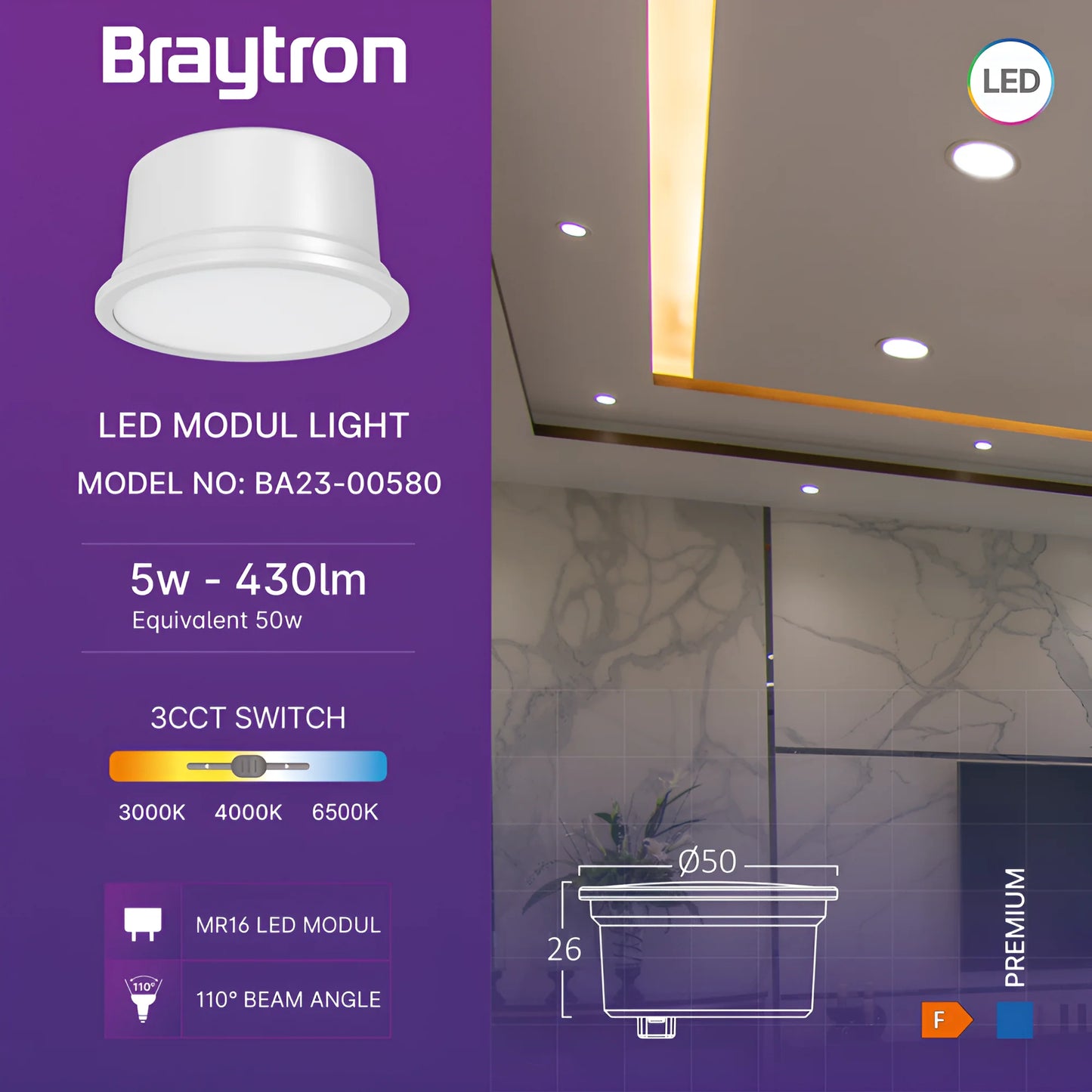 Braytron Premium 5W 3U1 110D Mr16 Led Sijalice