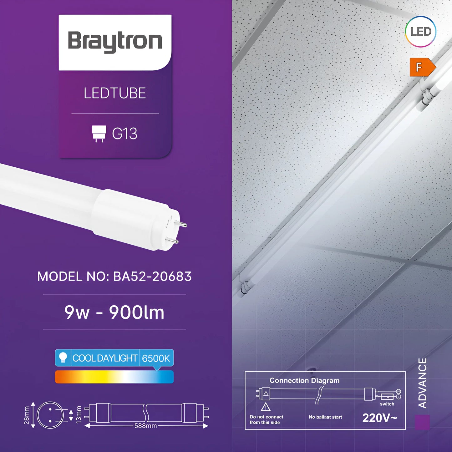 Braytron Advance 9W G13 Sg T8 Gls 6500K Led Cijev