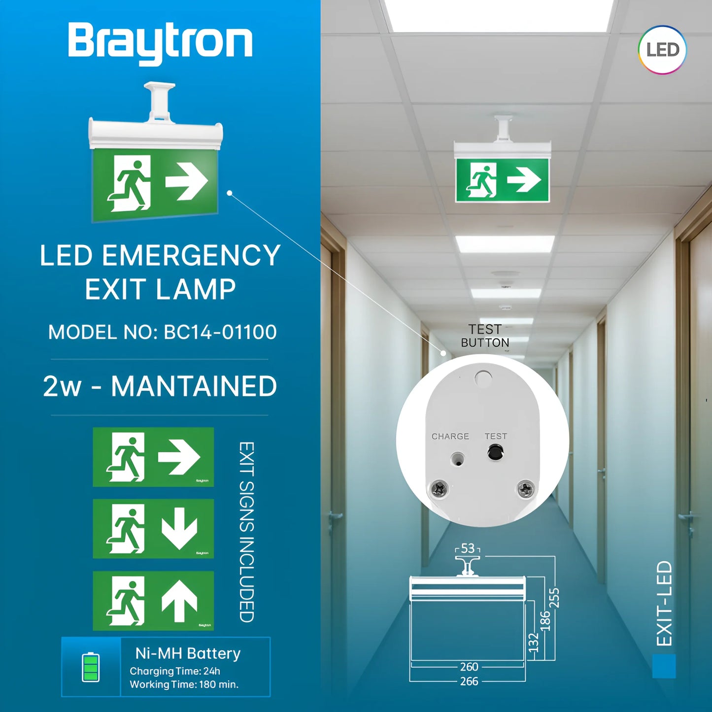 Braytron Exit Led 2W Hng Ip20 Bijela Panik Svjetiljka