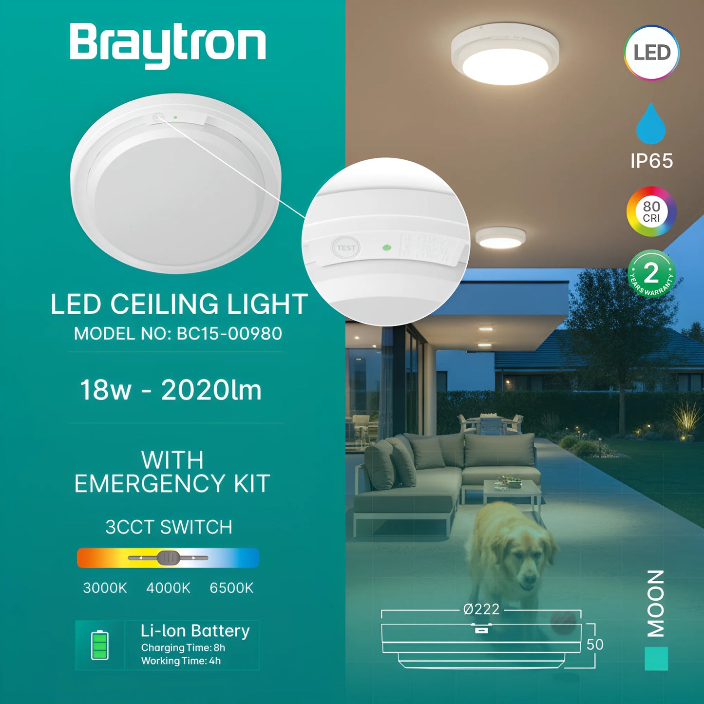 Braytron Moon 18W 3U1 Kit Ip65 Led Plafonjera