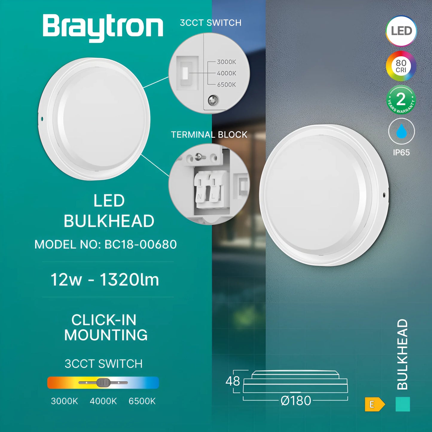 Braytron Bulkhead 12W Krug Bijela 3U1 Ip65 Led Brodska Lampa