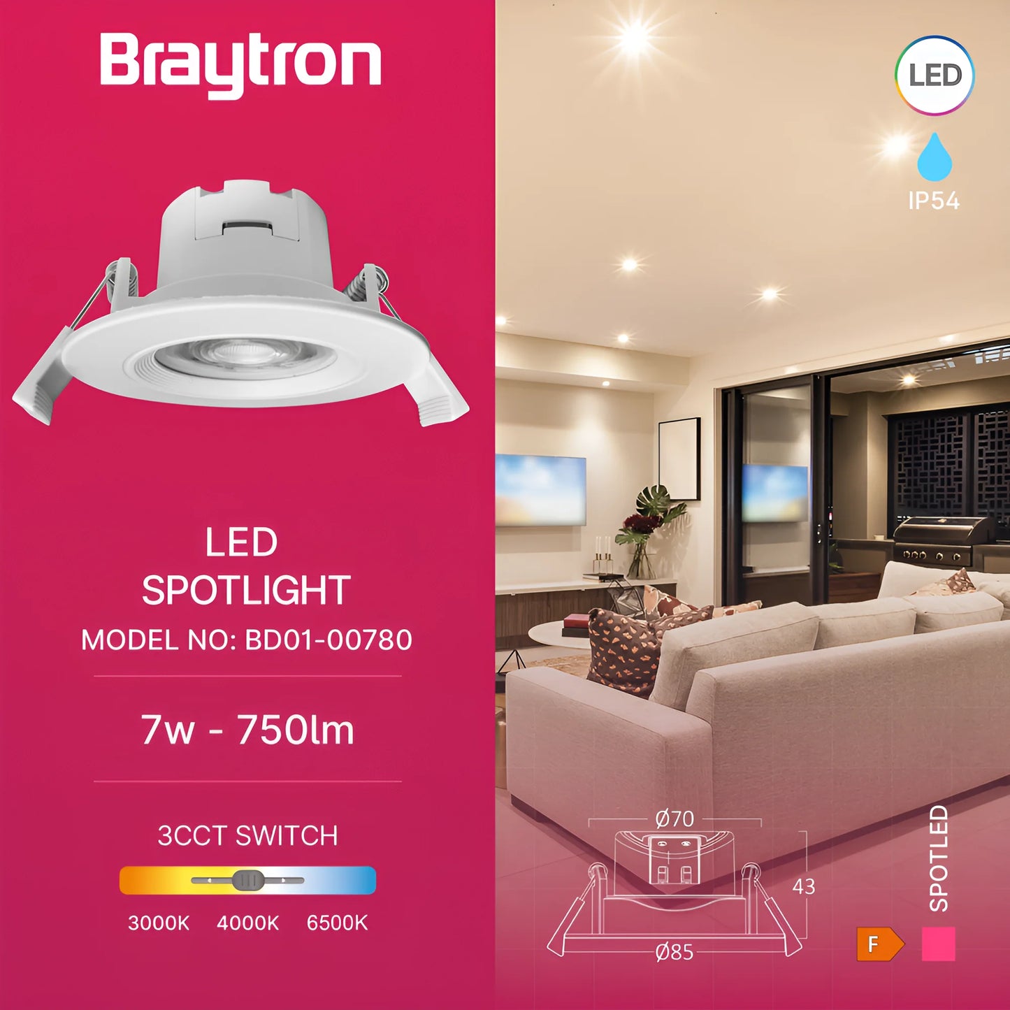 Braytron  G3 7W Okrugla Bijela 3U1 Ip54 Spot Svjetiljka