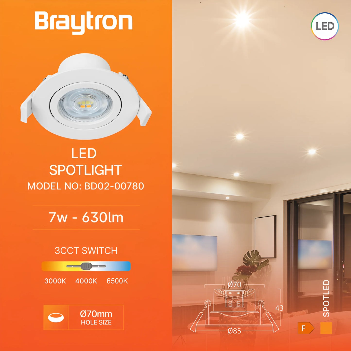 Braytron  G3 7W Okrugla Bijela 3U1 Spot Svjetiljka