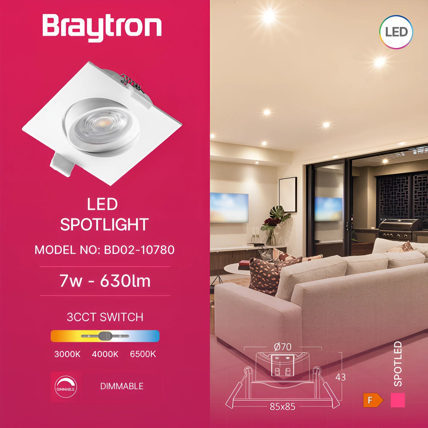 Braytron  G3 7W Sqr Bijelat 3U1 Led Spot Svjetiljka