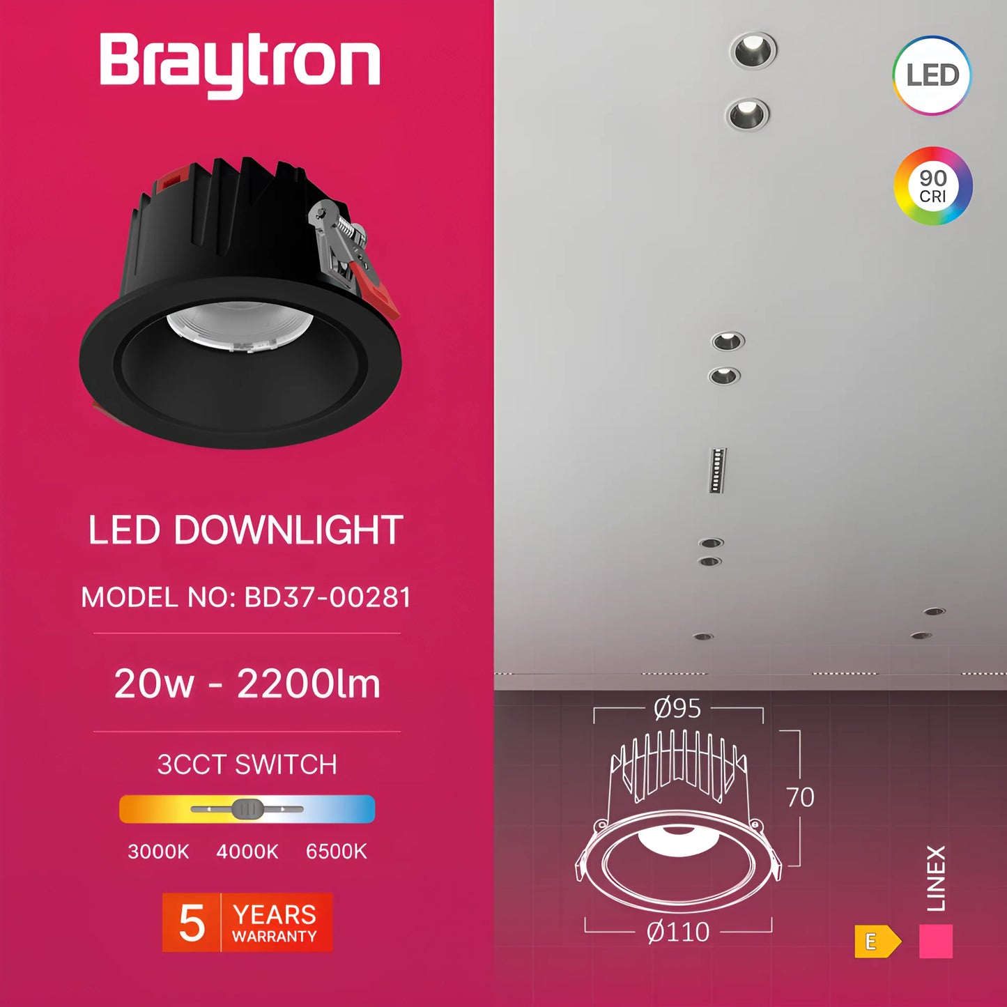 Braytron Linex Cd20 20W 3Cct Crna Led Spot Svjetiljka