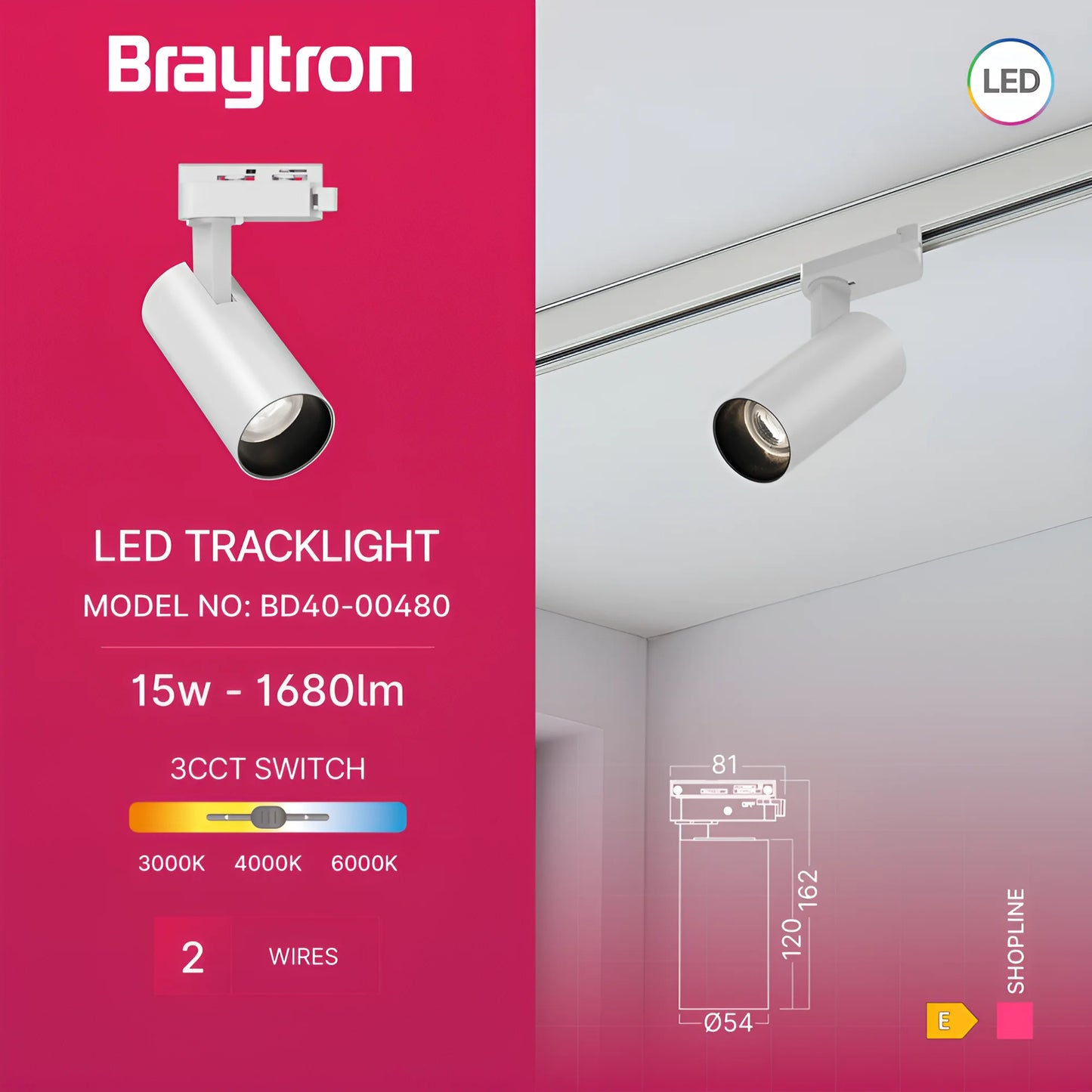 Braytron Shopline P15 15W Bijeli 3U1 Monofazna Šinska Svjetiljka
