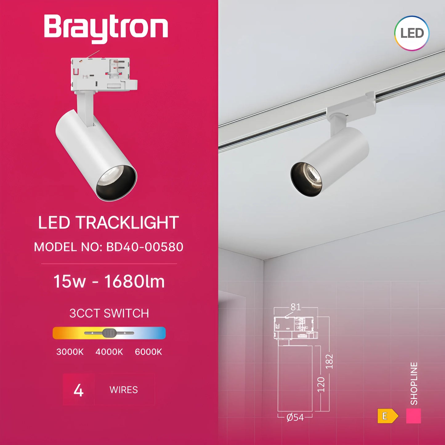 Braytron Shopline P15 15W Bijeli 3U1 Trofazna Šinska Svjetiljka