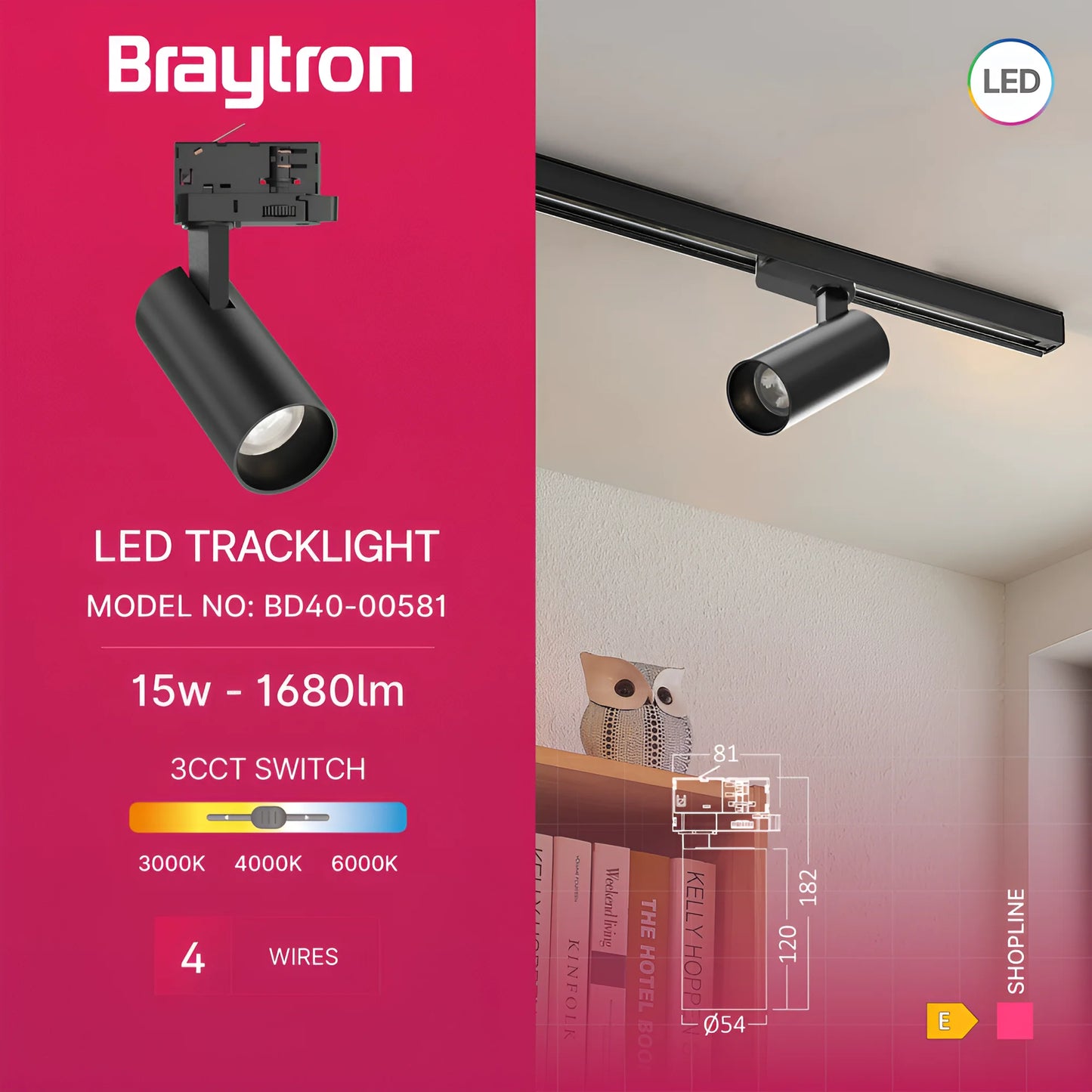 Braytron Shopline P15 15W Crni 3U1 Trofazna Šinska Svjetiljka