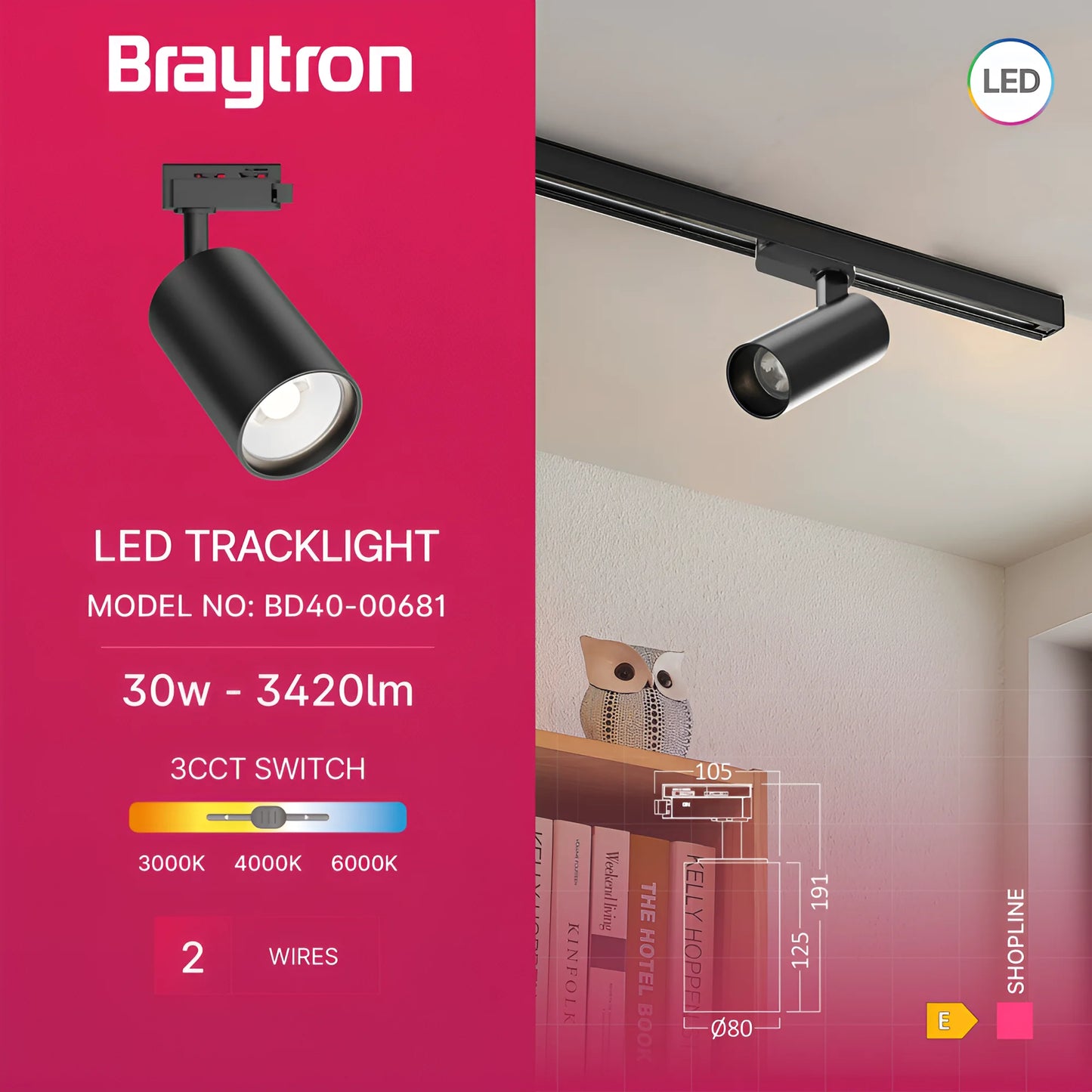 Braytron Shopline P30 30W Crni 3U1 Monofazna Šinska Svjetiljka