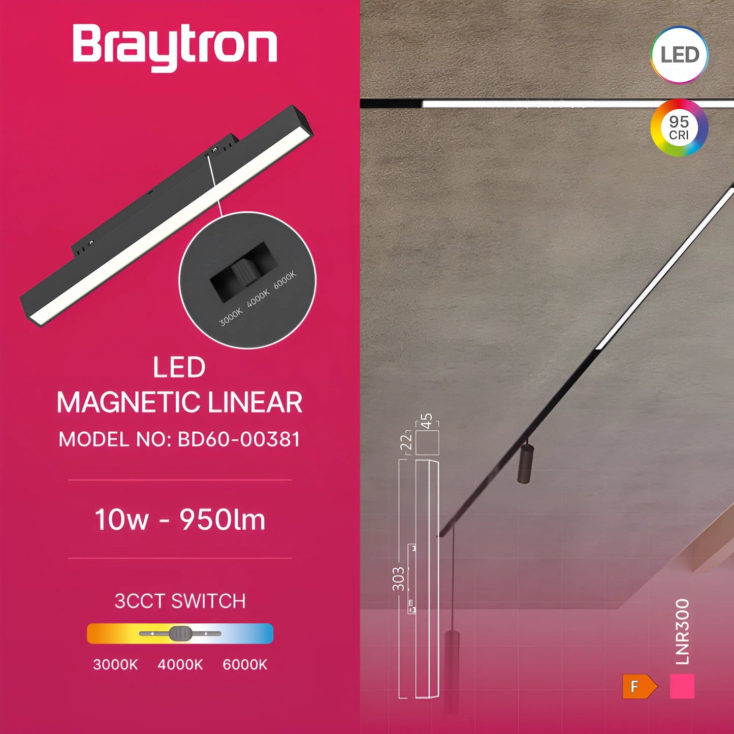 Braytron M20 Lnr300 10W 48Vdc 3U1 Crna Mag.Linearna Svjetiljka