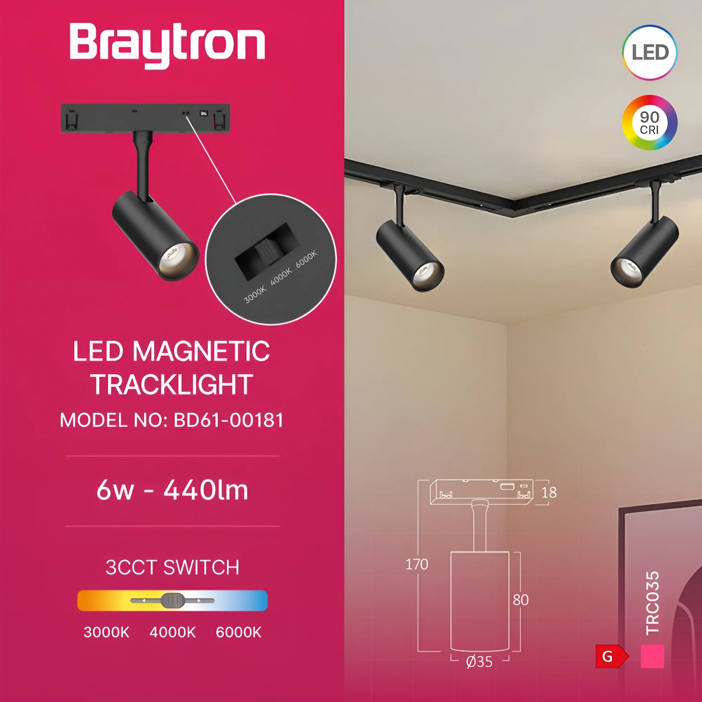 Braytron M20 Trc035 6W 48Vdc 3U1 Crni Mag. Šinska Svjetiljka