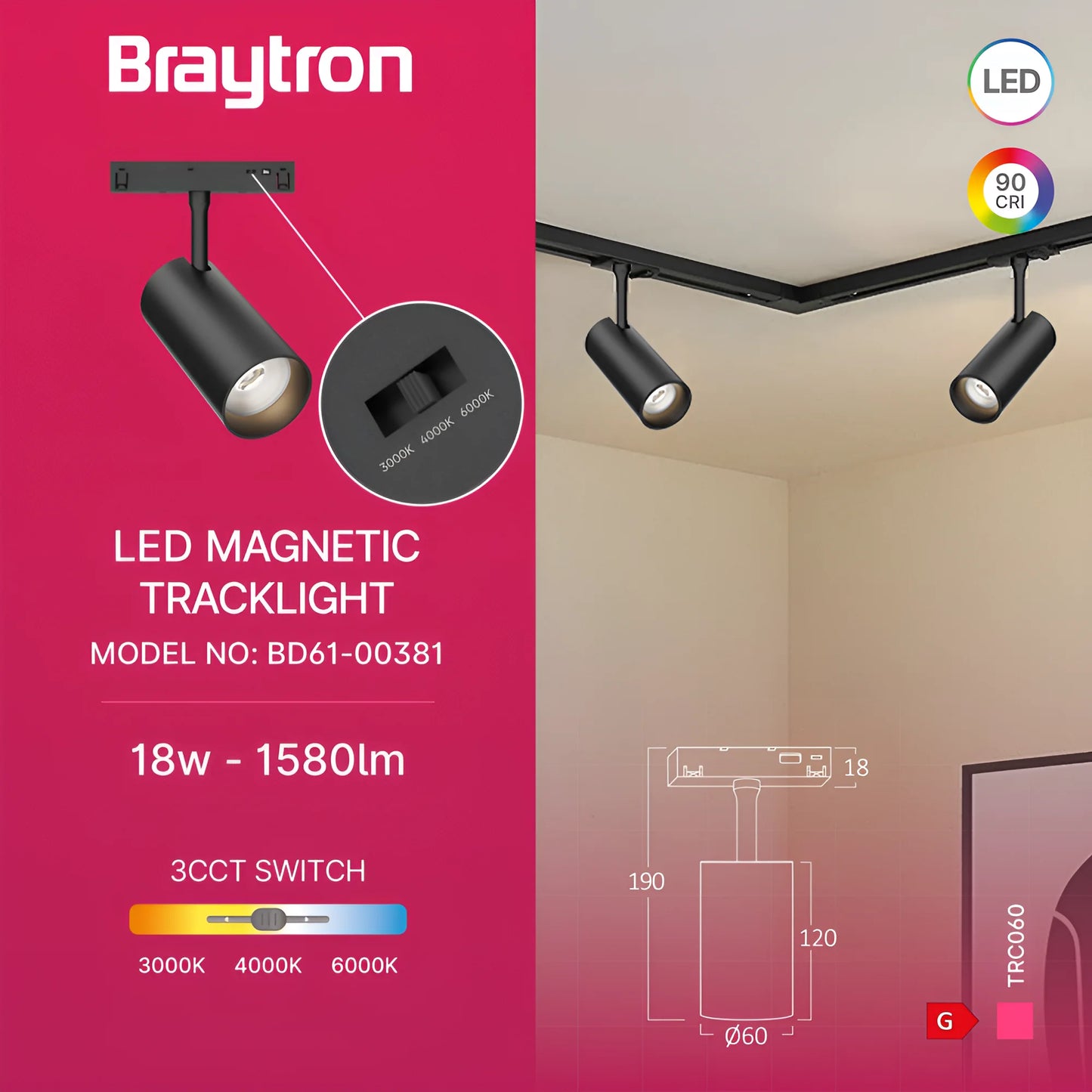Braytron M20 Trc060 18W 48Vdc 3U1 Crna Mag.Sinka Svjetiljka