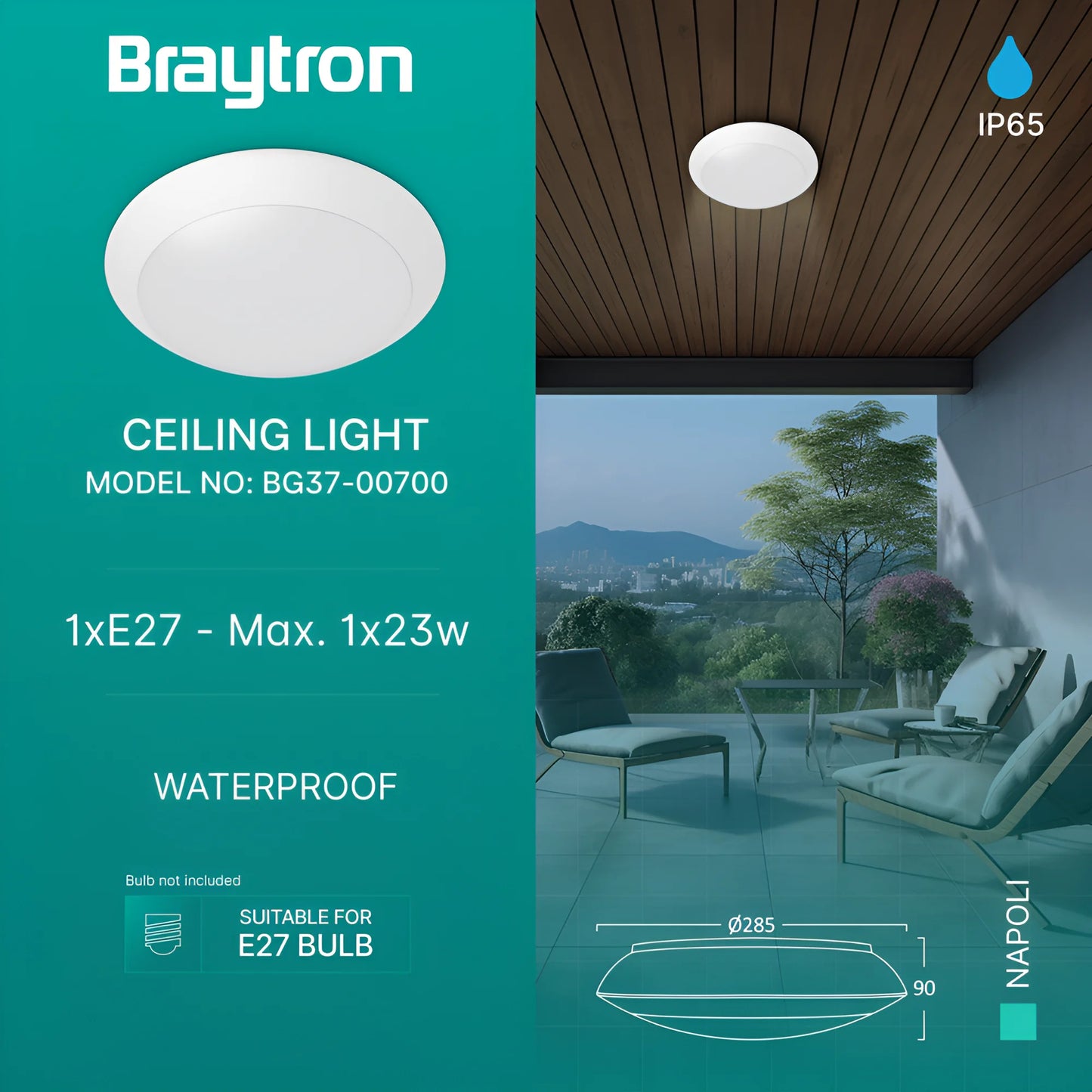 Braytron Napoli 1Xe27 Pc Bijela Ip65 Led Plafonjera