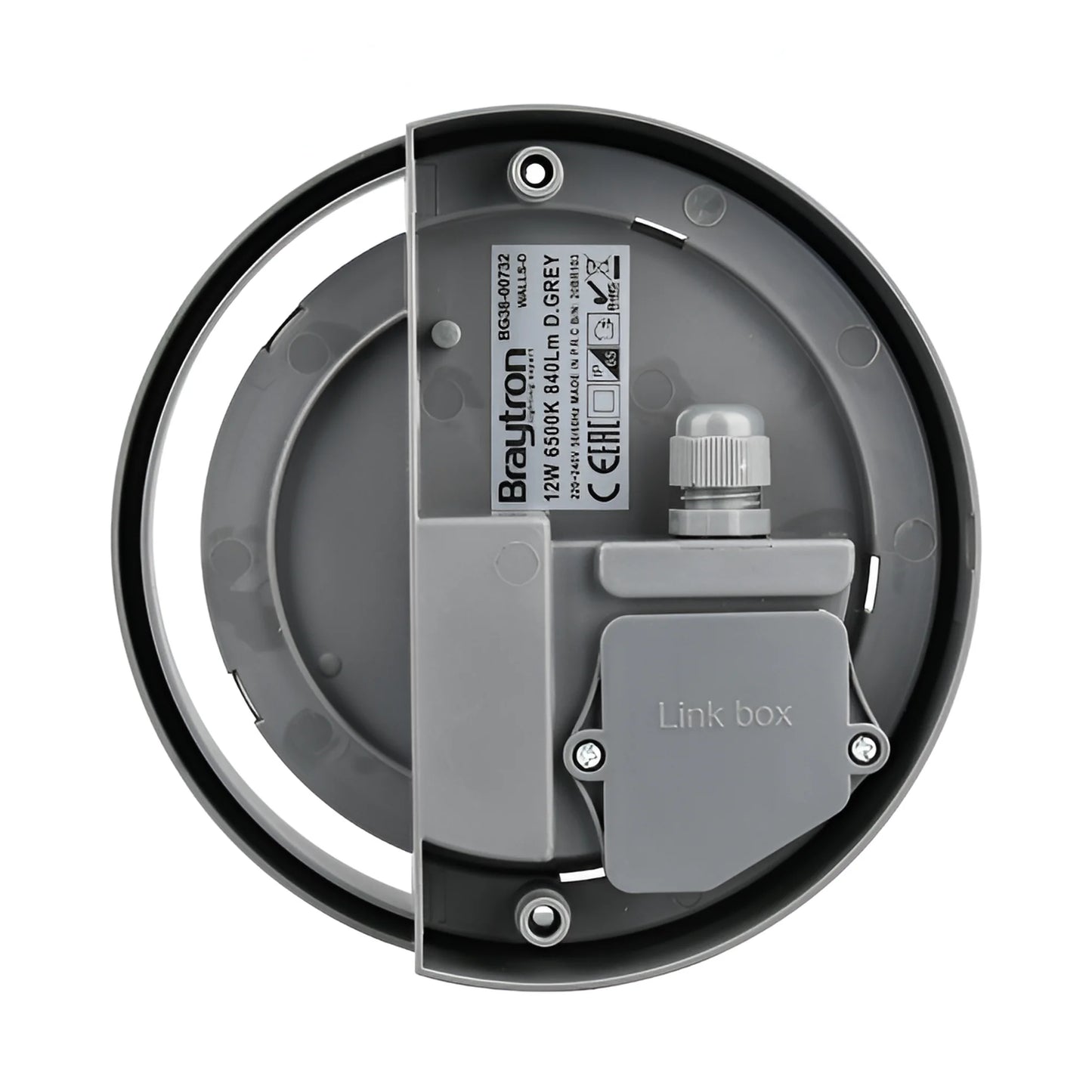Braytron D Okrugla Siva 12W 6500K Ip65 Zidna Vrtna Svjetiljka