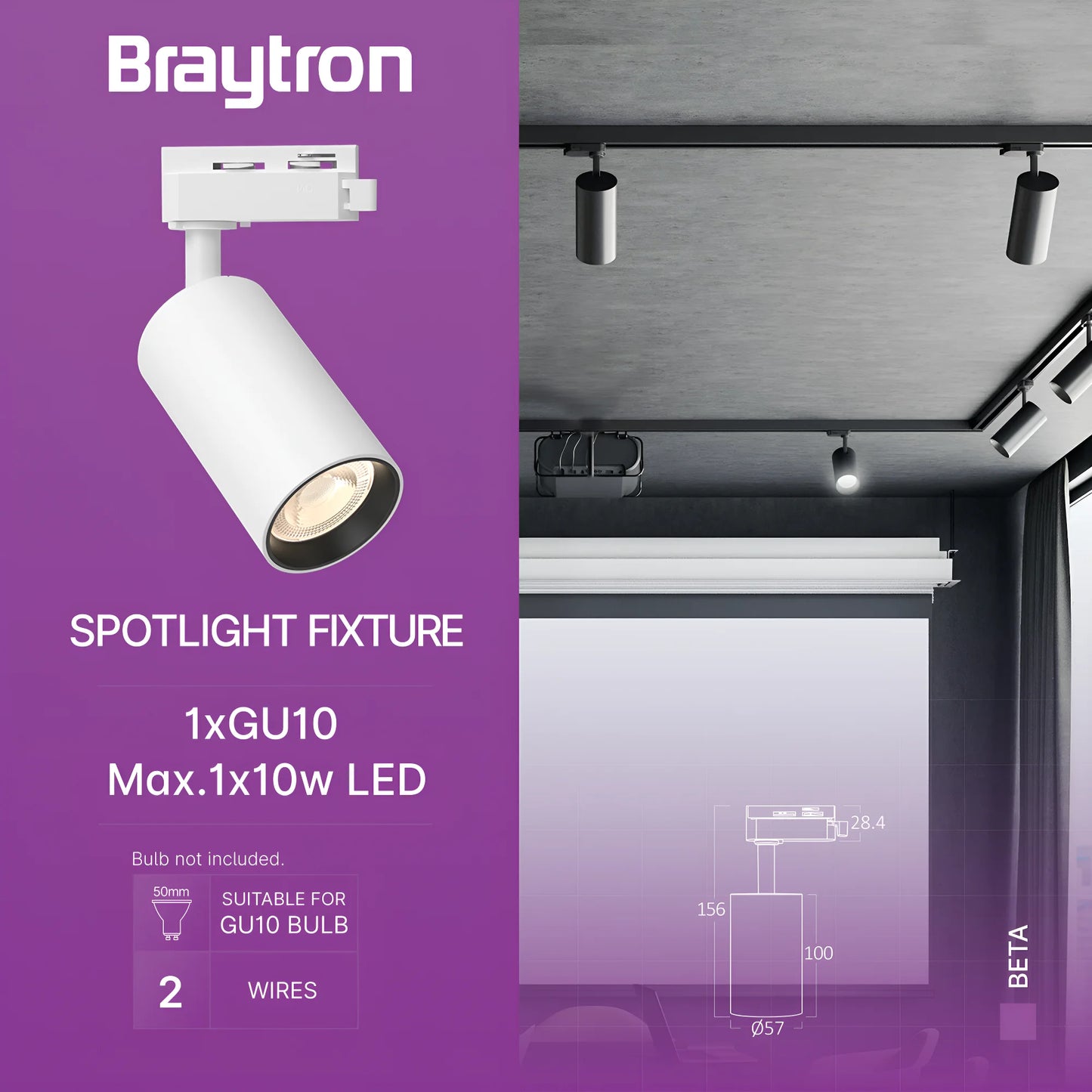 Braytron Beta Tr2 Bijeli Gu10 Monofazni Šinska Svjetiljka