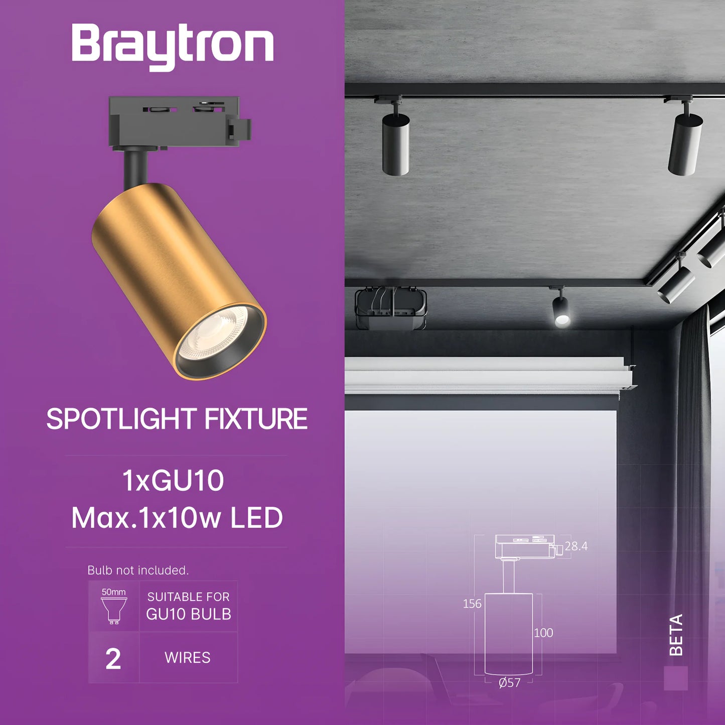Braytron Beta Tr2 Zlatni Gu10 Monofazni Šinska Svjetiljka