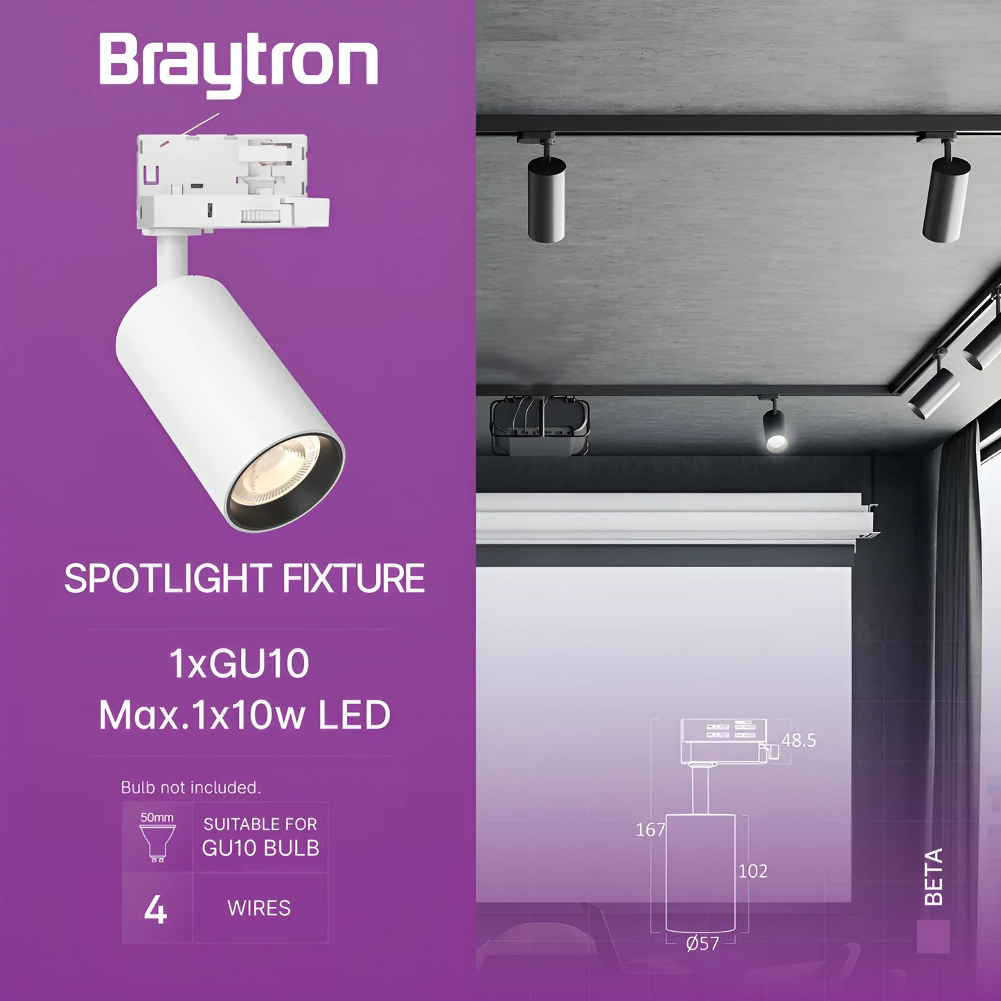 Braytron Beta Tr2 Bijela Gu10 Trofazni Šinski Reflektor