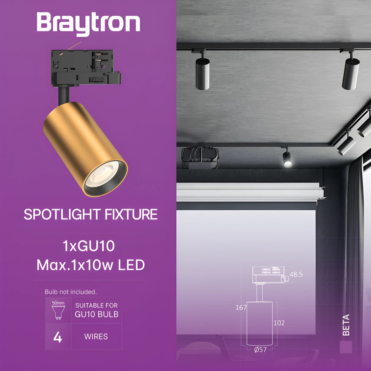 Braytron Beta Tr2 Zlatni Gu10 Trofazni Šinska Svjetiljka