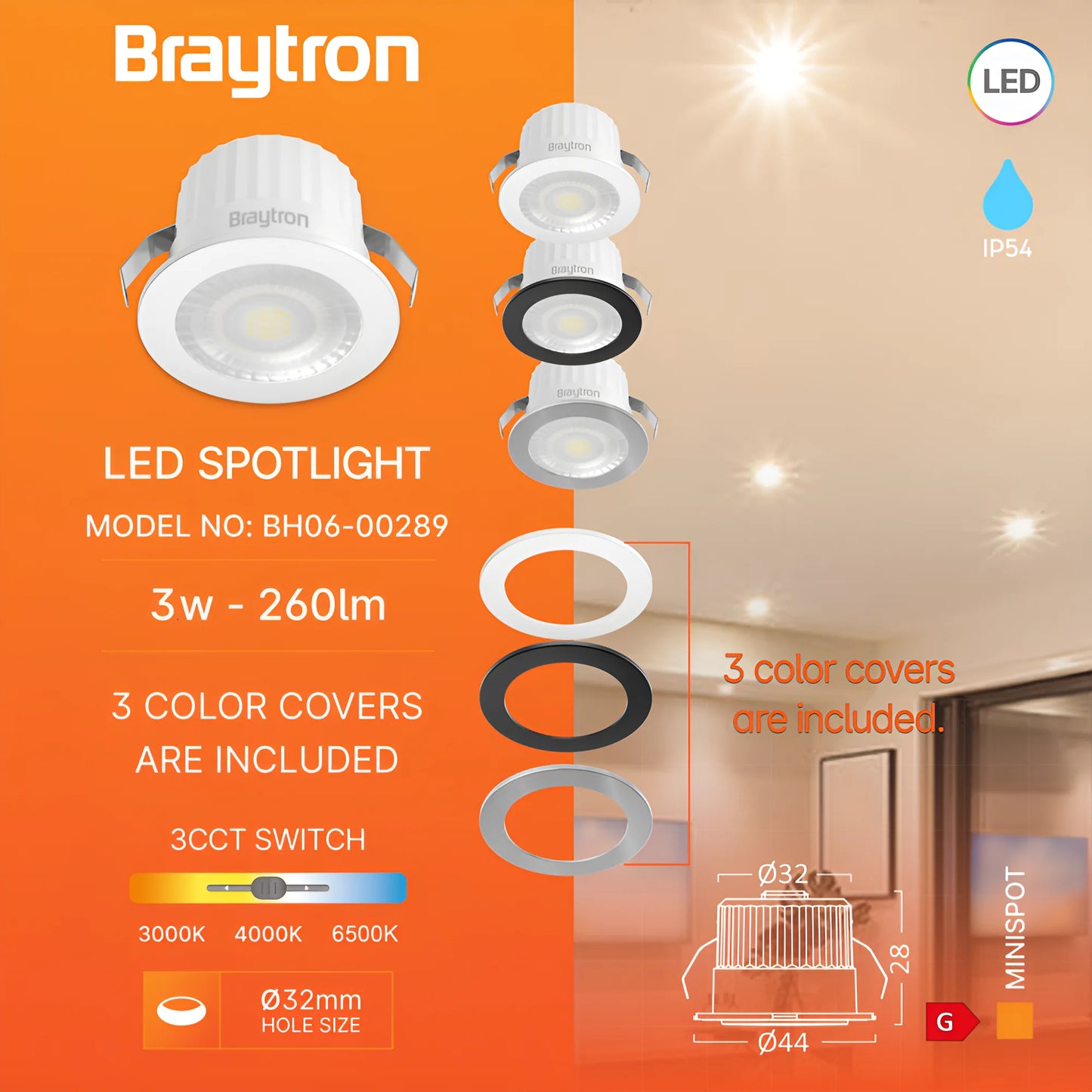 Braytron A 3W 38D 3C 3In1 Ip54 Led Minispot Svjetiljka
