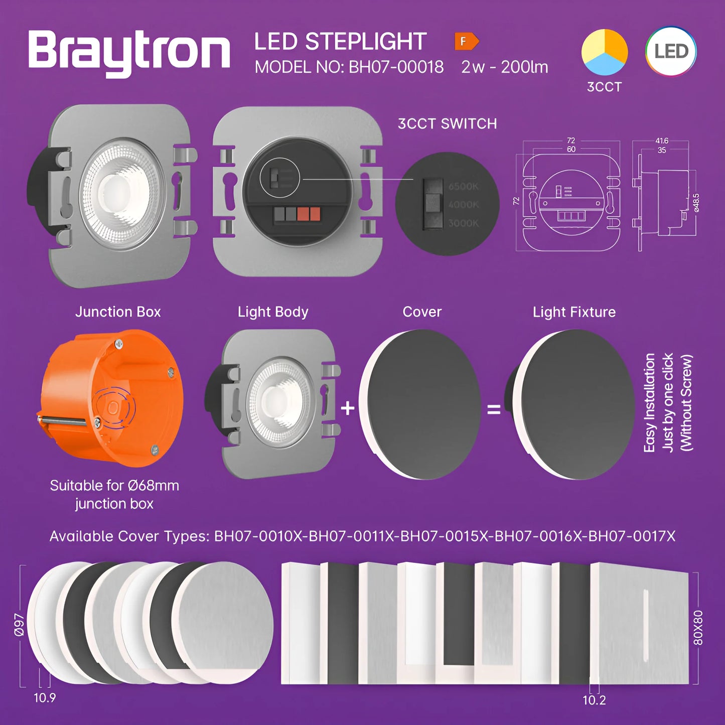 Braytron Step A Main 2W 3U1 Ip20 Bijela Led Stepenišna Svjetiljka
