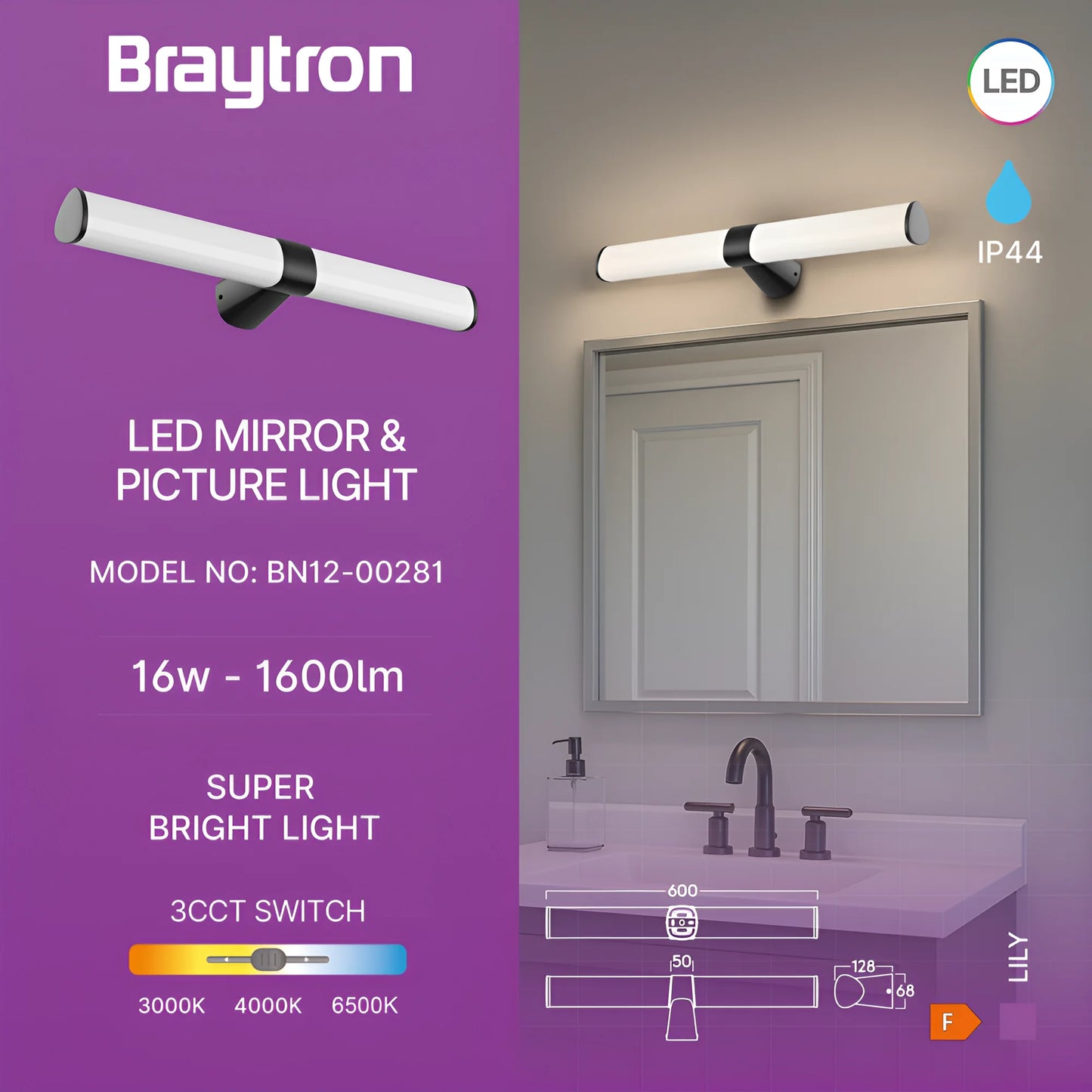 Braytron Lily B.600 16W 3In1 Blc Ip44 SvjetiljkaZa Ogledalo