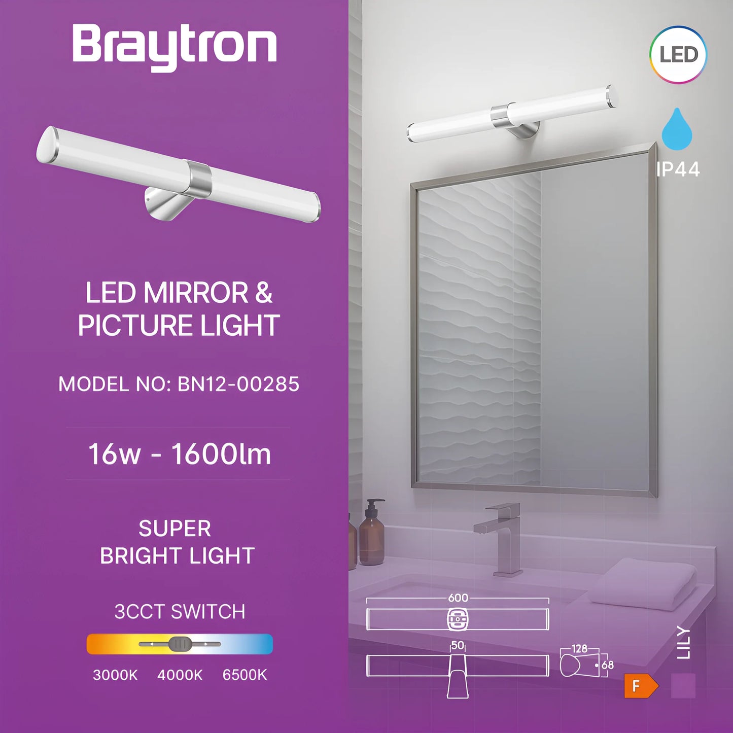 Braytron Lily B.600 16W 3In1 Chr Ip44 SvjetiljkaZa Ogledalo