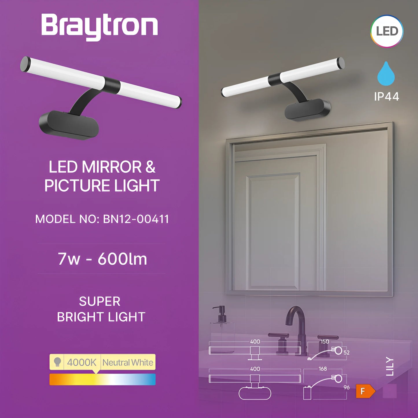 Braytron Lily C.400 7W 4000K Blc Ip44 SvjetiljkaZa Ogledalo