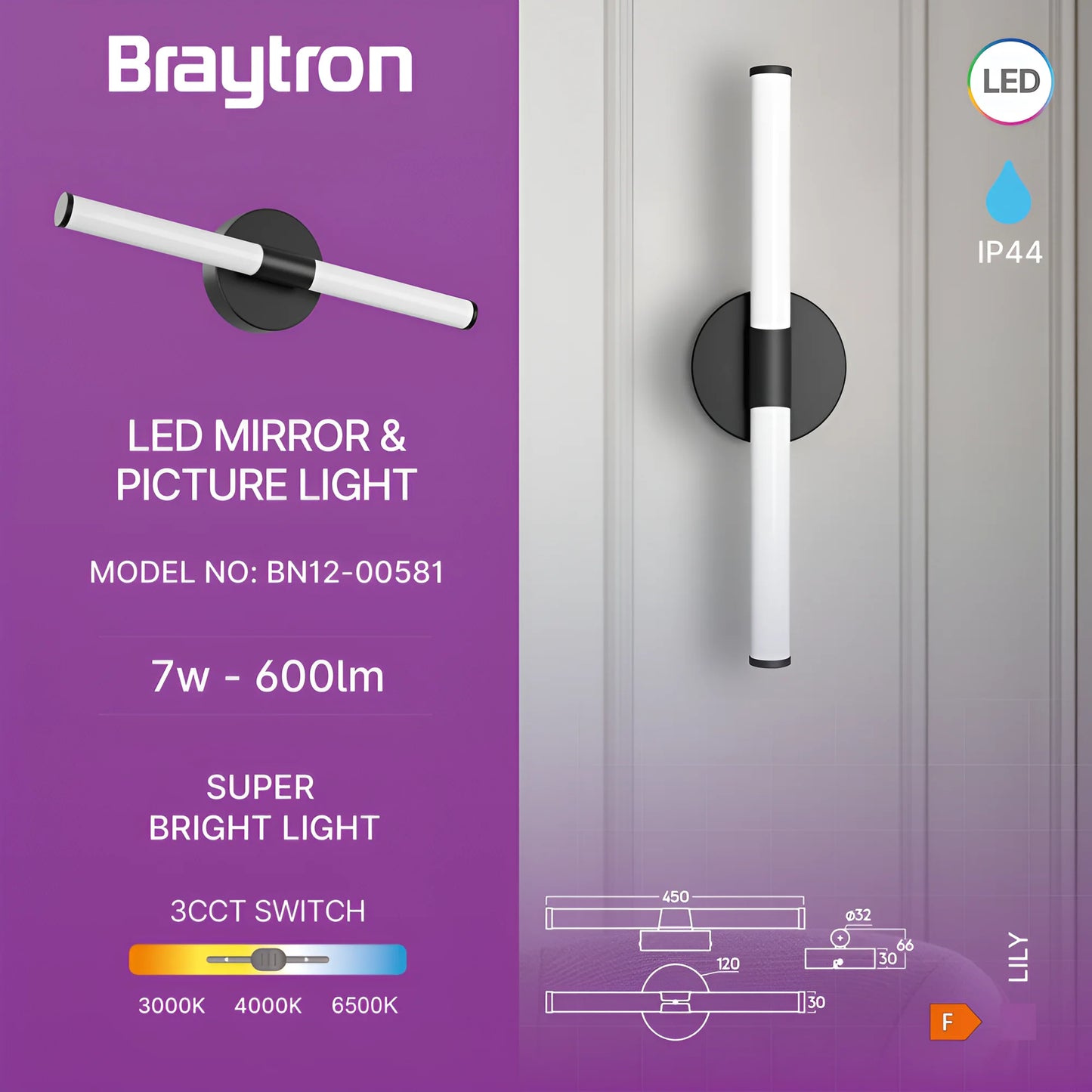 Braytron Lily C.450 7W 3In1 Blc Ip44 SvjetiljkaZa Ogledalo