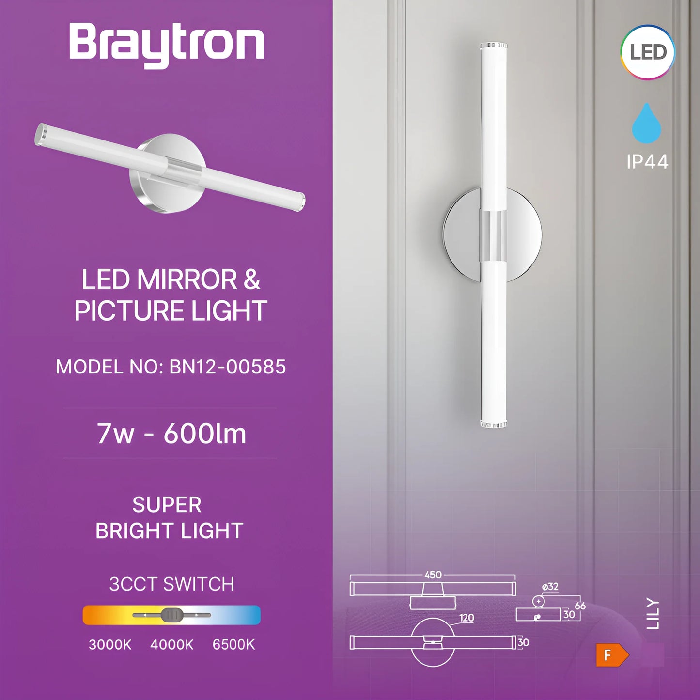 Braytron Lily C.450 7W 3In1 Chr Ip44 SvjetiljkaZa Ogledalo
