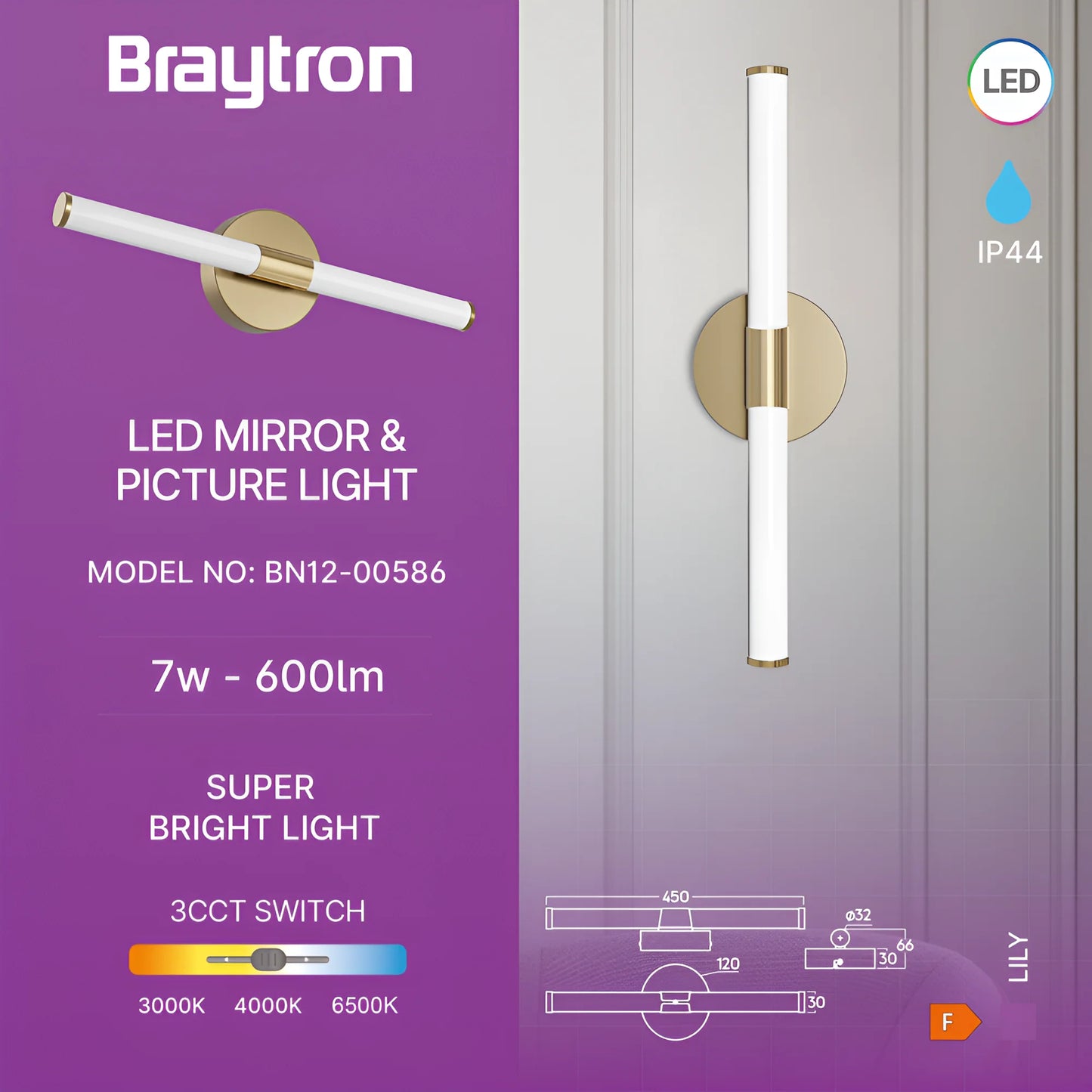 Braytron Lily D.450 7W 3In1 Gld Ip44 SvjetiljkaZa Ogledalo