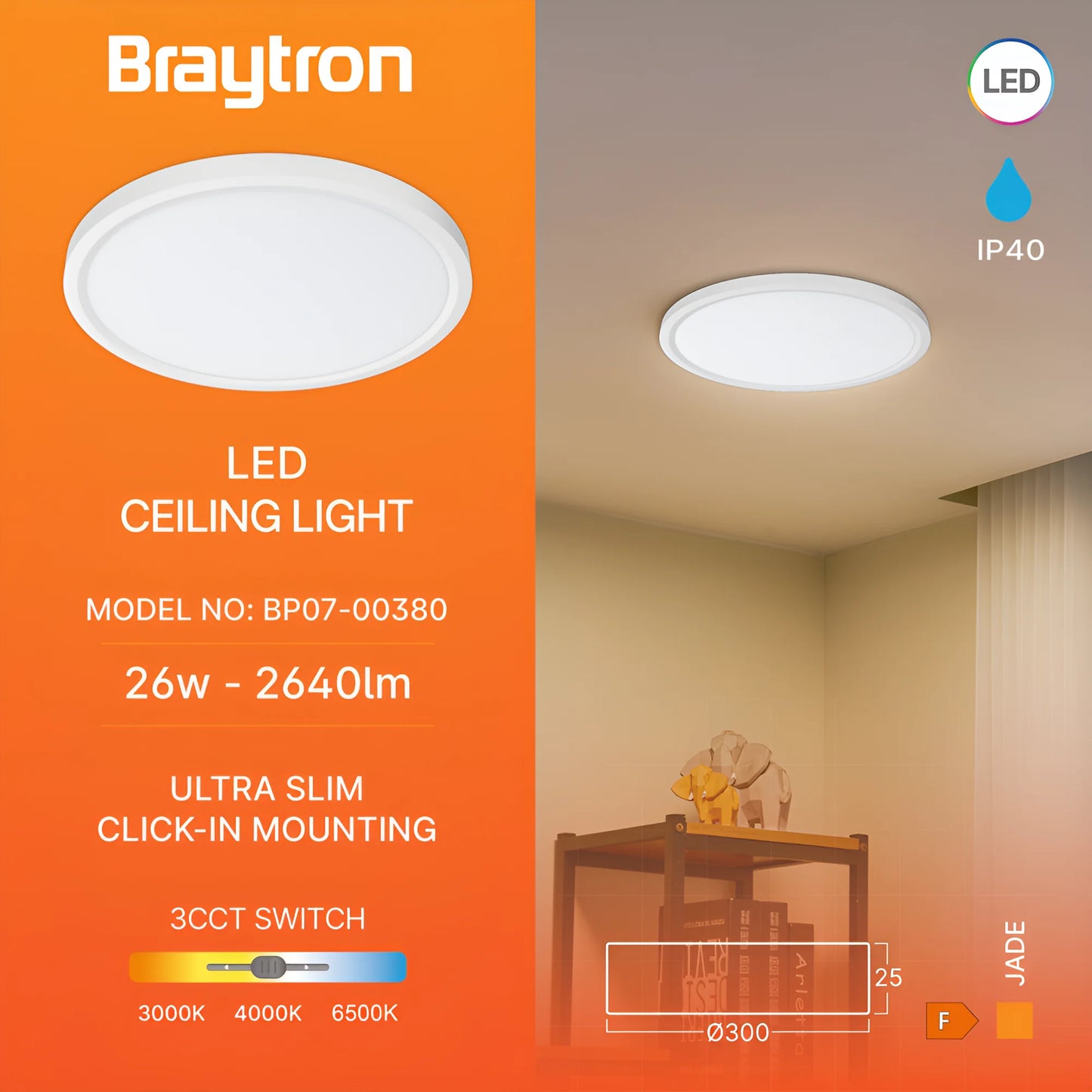Braytron Jade Slr Bijela Krug 26W 3U1 Led Plafonjera