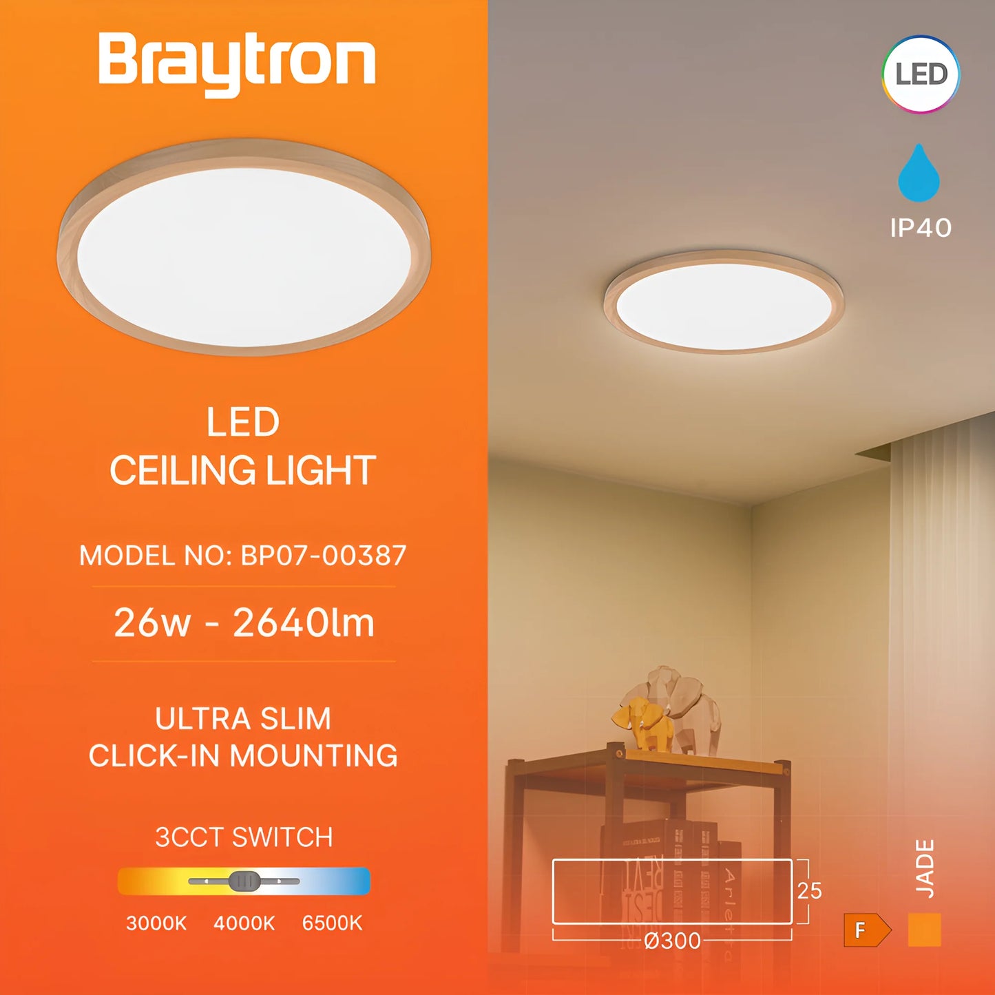 Braytron Jade Slr Drvo Krug 26W 3U1 Led Plafonjera