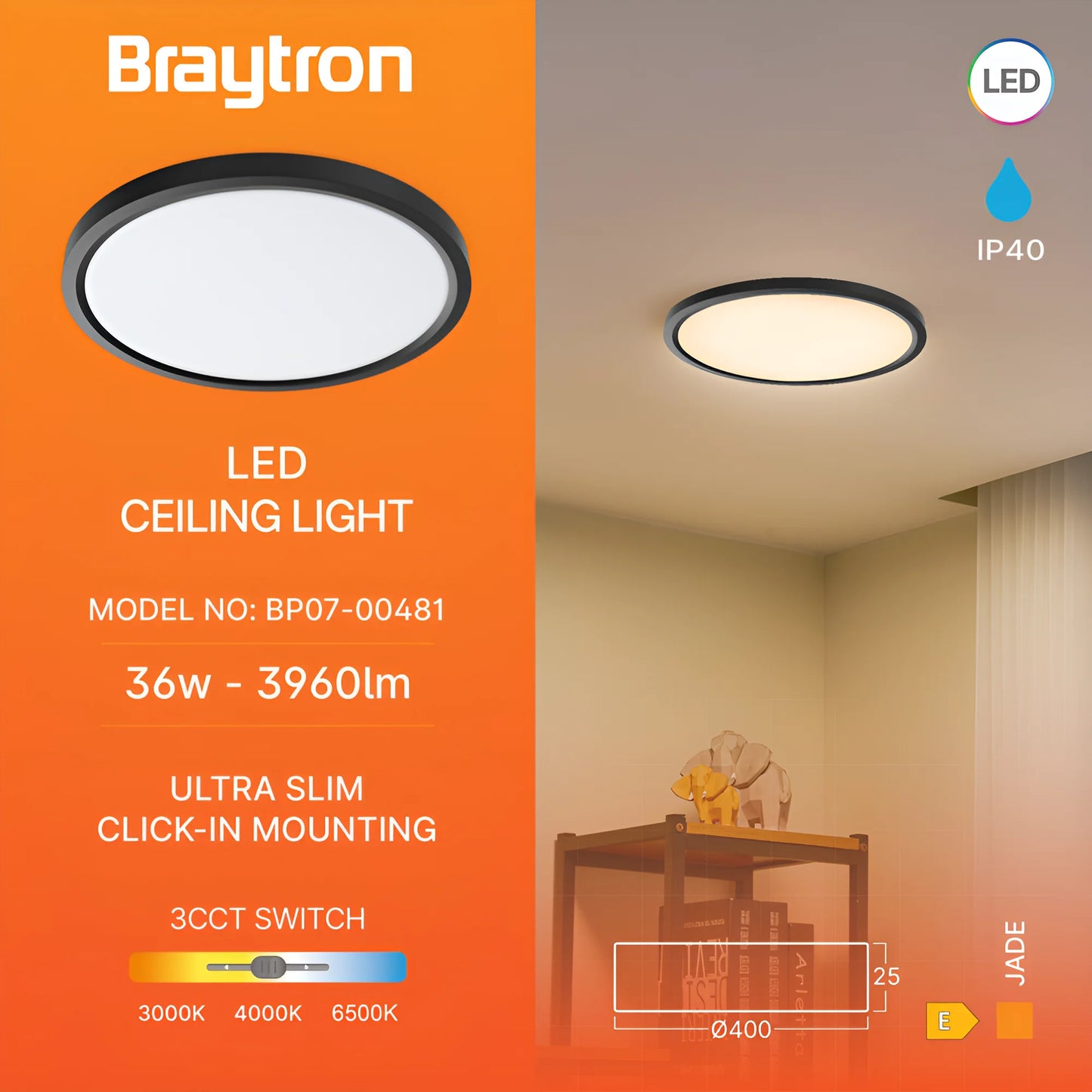 Braytron Jade Slr Crna Krug 36W 3U1 Led Plafonjera