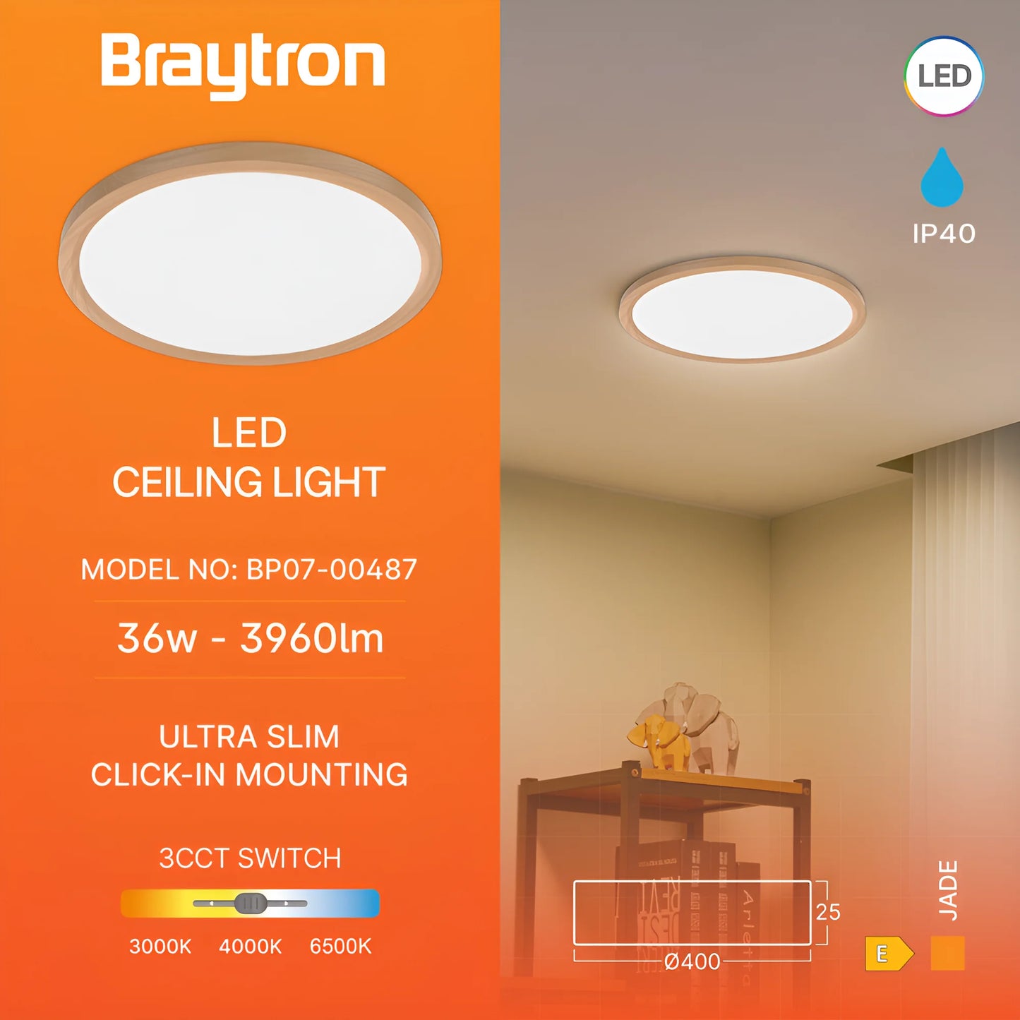 Braytron Jade Slr Drvo Krug 36W 3U1 Led Plafonjera