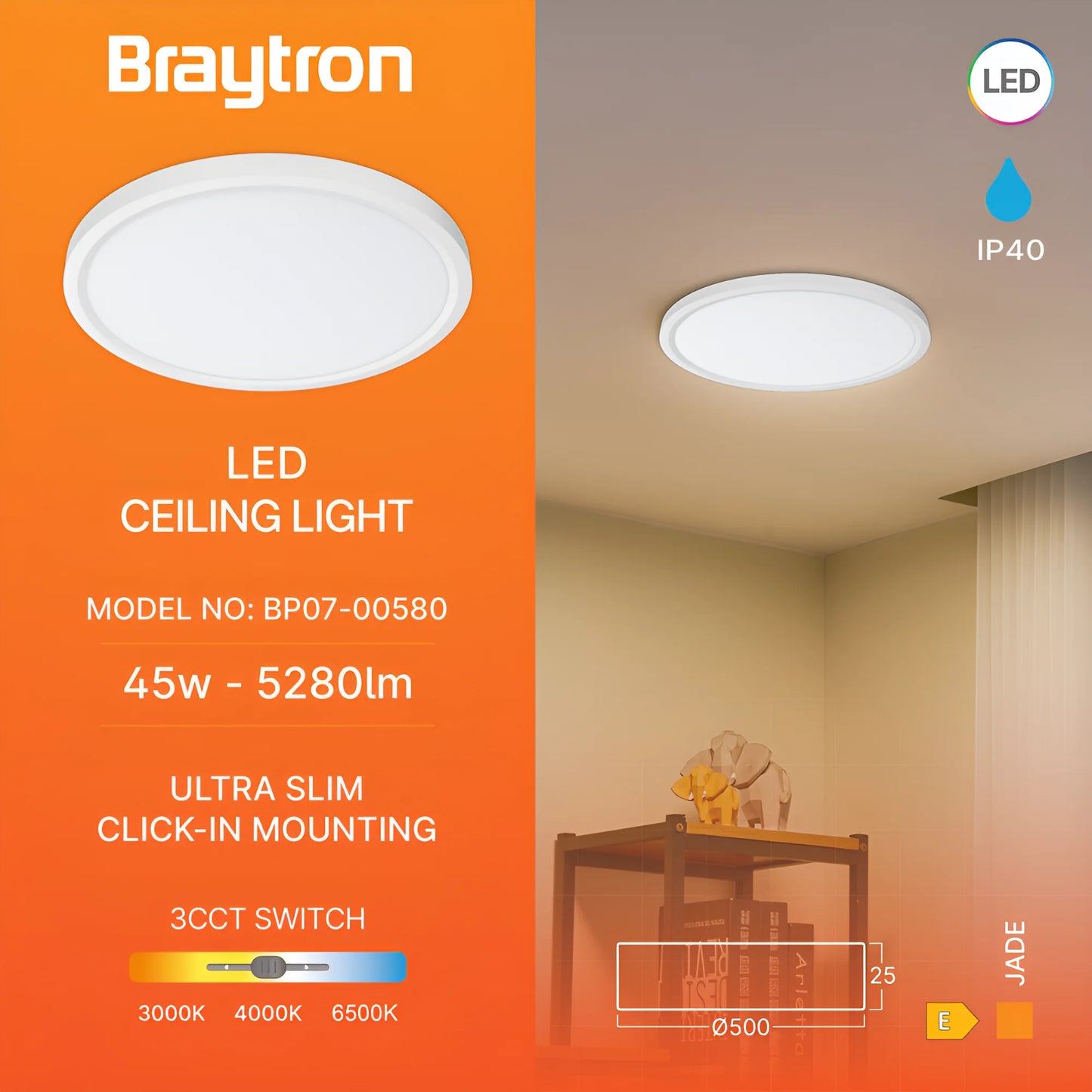 Braytron Jade Slr Bijela Krug 45W 3U1 Led Plafonjera