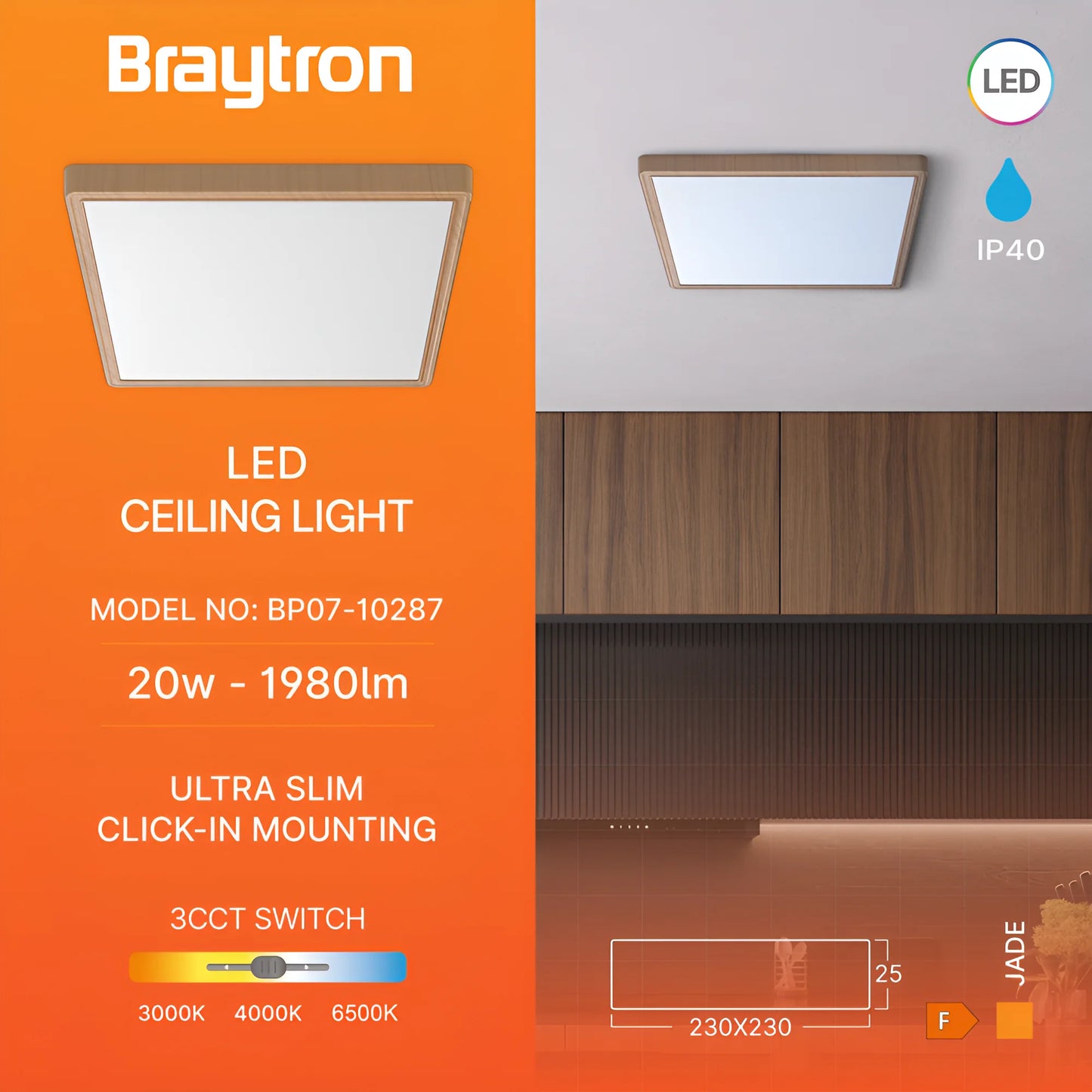 Braytron Jade Slr Drvo Kocka 20W 3U1 Led Plafonjera