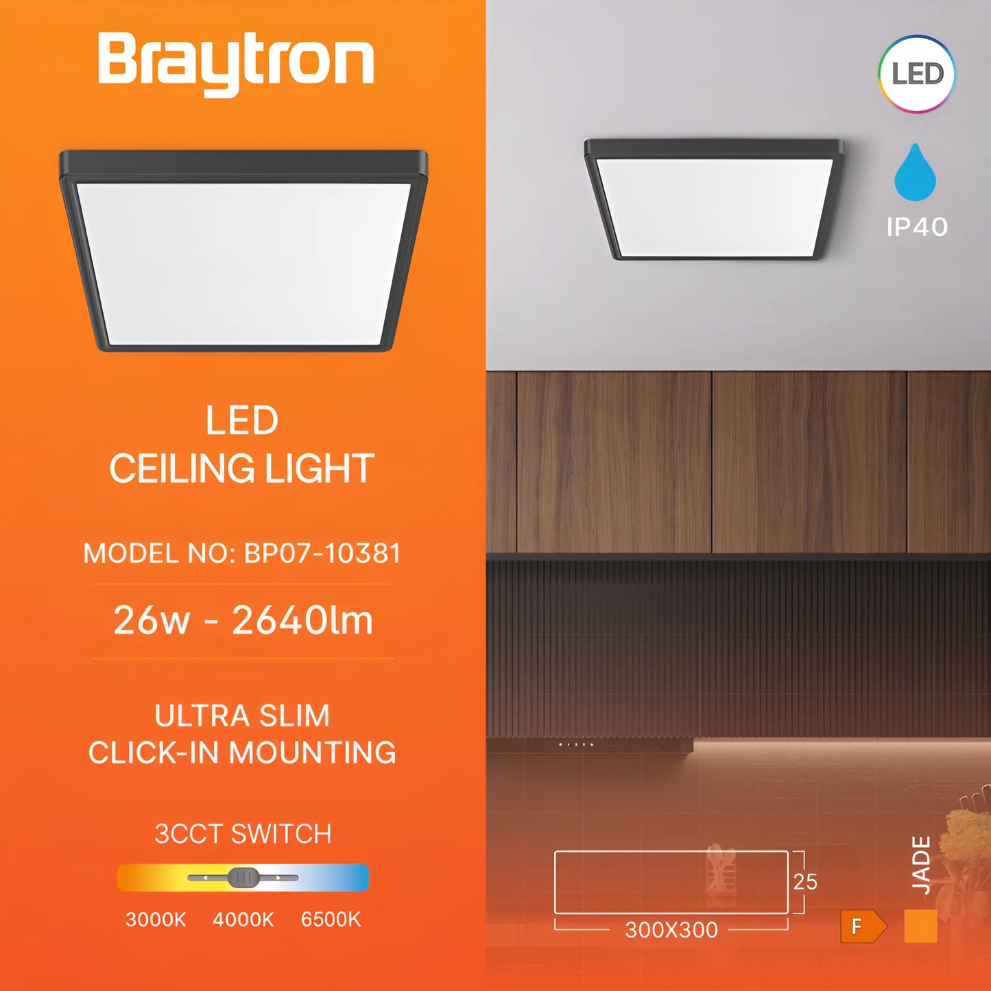 Braytron Jade Slr Crna Kocka 26W 3U1 Led Plafonjera
