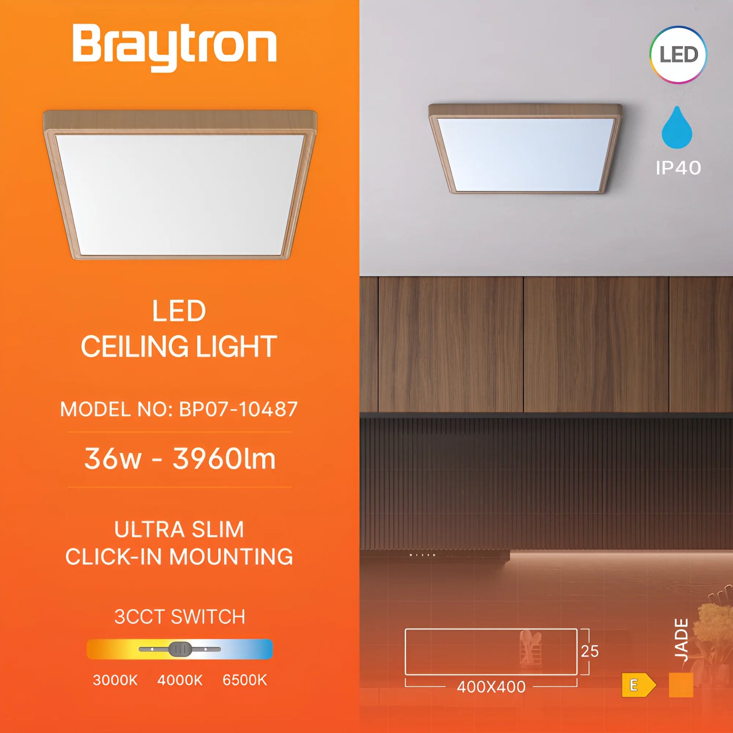 Braytron Jade Slr Drvo Kocka 36W 3U1 Led Plafonjera