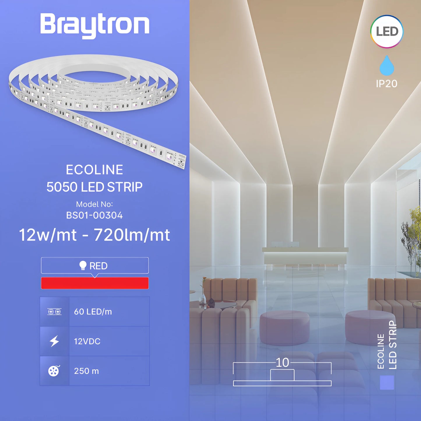 Braytron Ecoline 12W 60L 5050 Crvena 12V Ip20 5M Led Traka