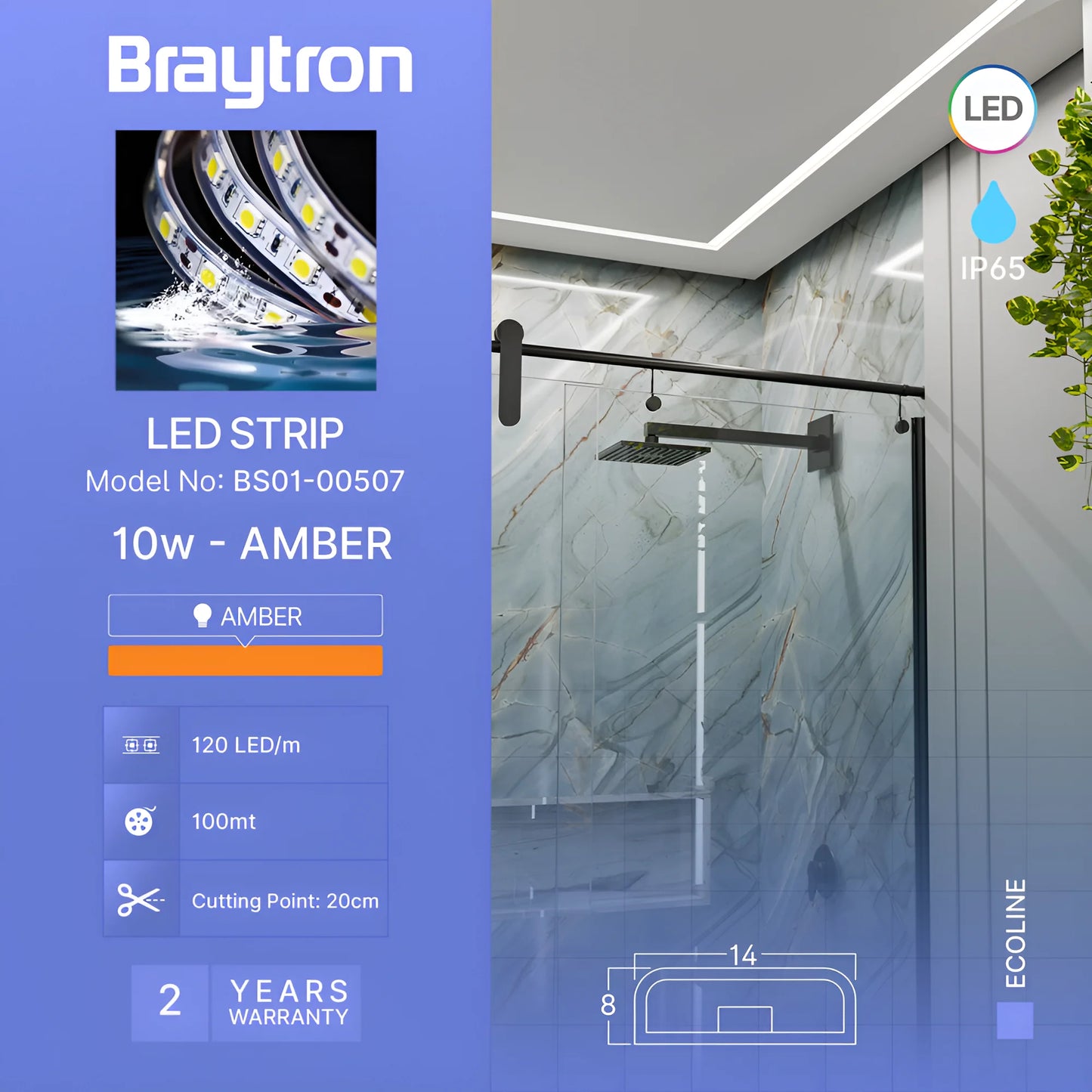 Braytron Ecoline 120L 2835 Amb 220V 8W Ip54 Led Traka