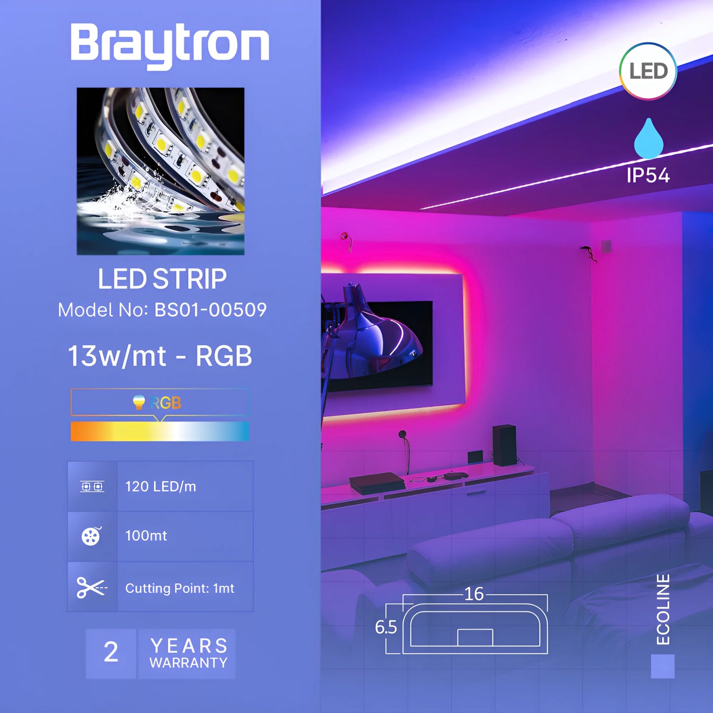 Braytron Ecoline 120L 5050 Rgb 220V 13W Ip54 Led Traka
