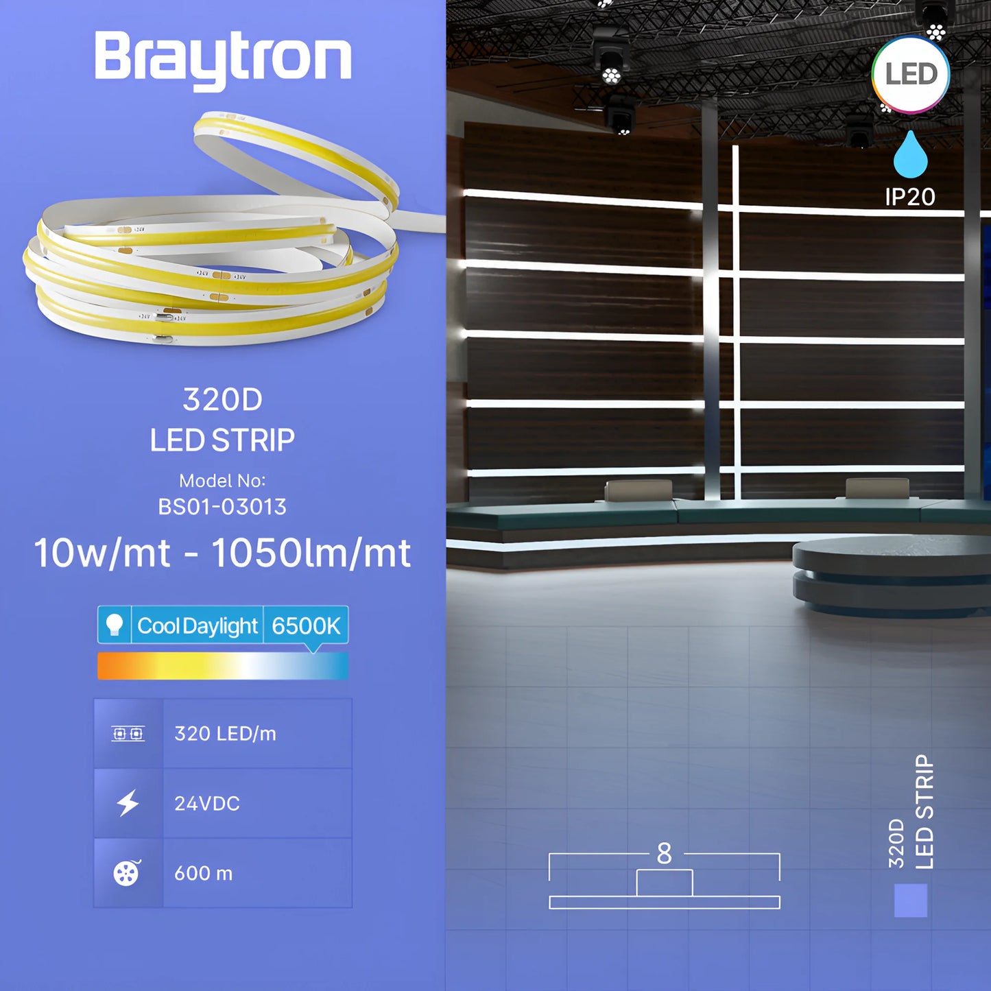 Braytron Cobline 10W 320D Cob 6500K 24V Ip20 10M Led Traka