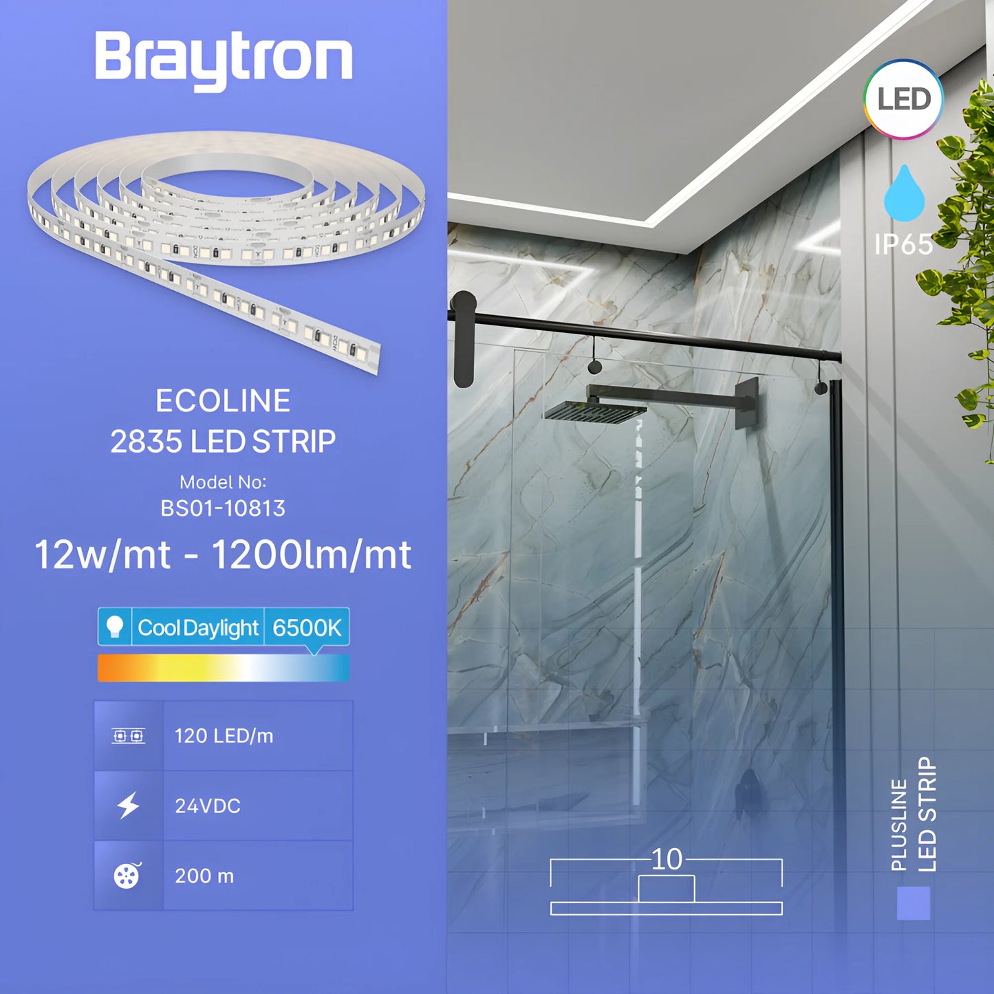 Braytron Ecoline 12W 120L 2835 6500K 24V Ip54 5M Led Traka