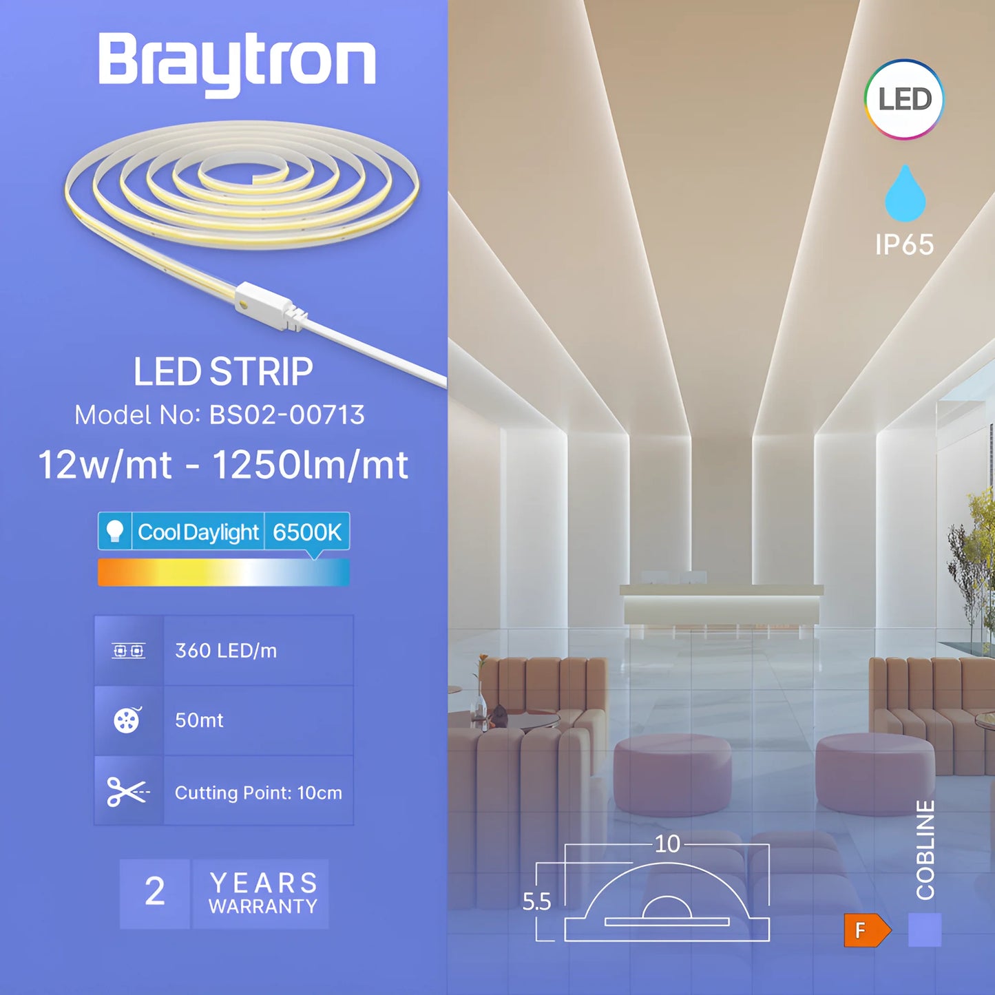 Braytron Cobline 360L Cob 6500K Clr 220V Ip54 50M Led Traka
