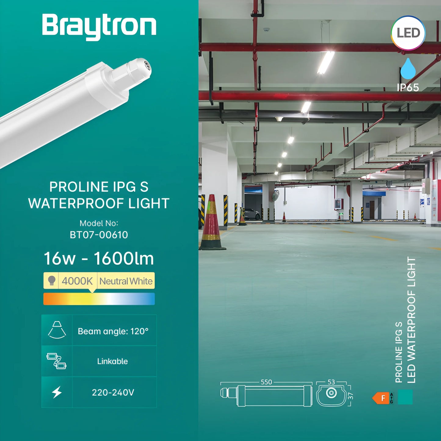 Braytron Proline Ipg S 16W 4000K Ip65 Led Vodotijesna Svjetiljka