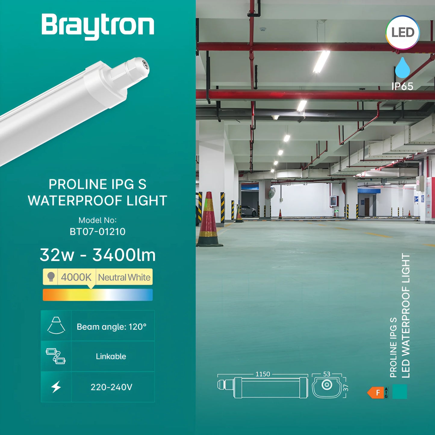 Braytron Proline Ipg S 32W 4000K Ip65 Led Vodotijesna Svjetiljka