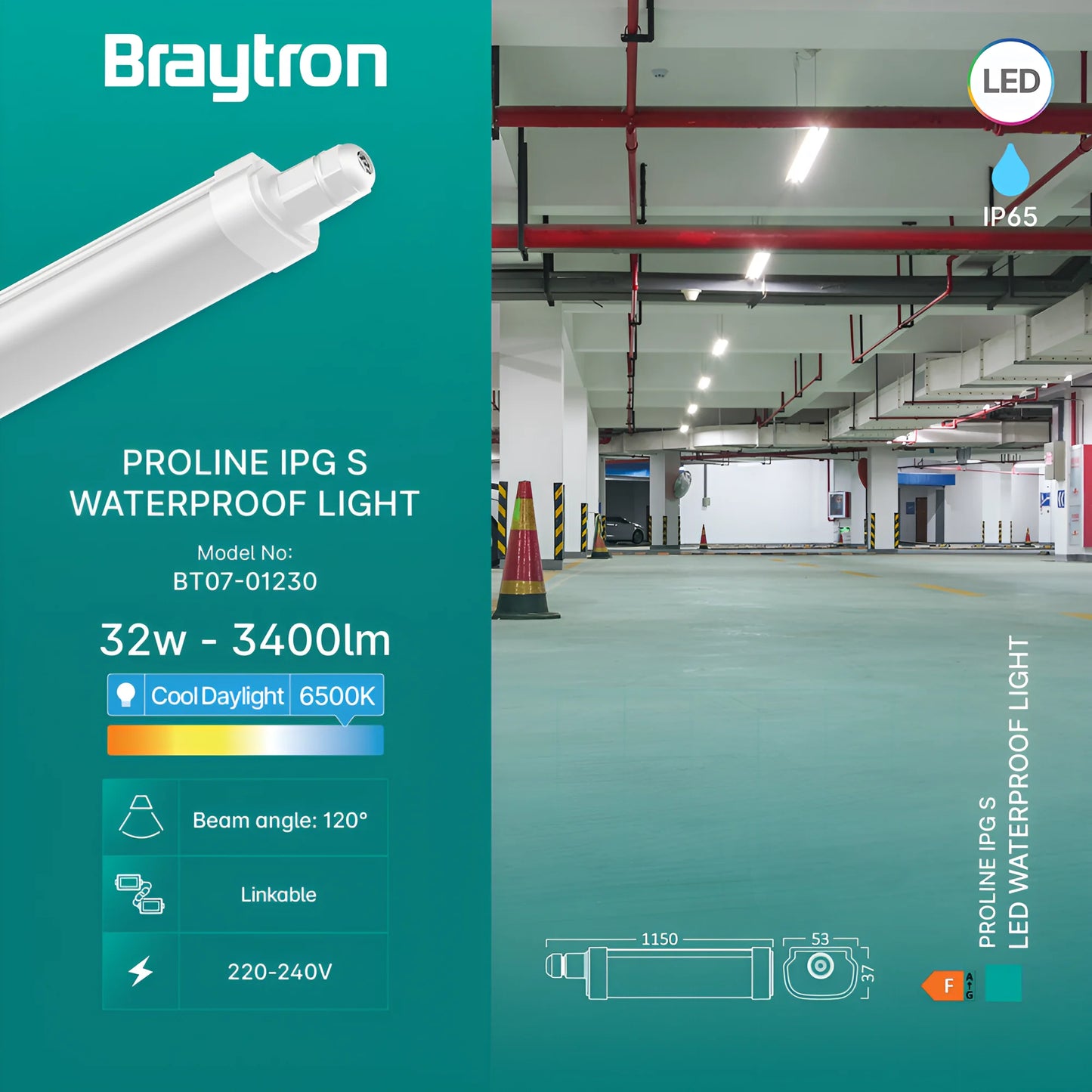 Braytron Proline Ipg S 32W 6500K Ip65 Led Vodotijesna Svjetiljka