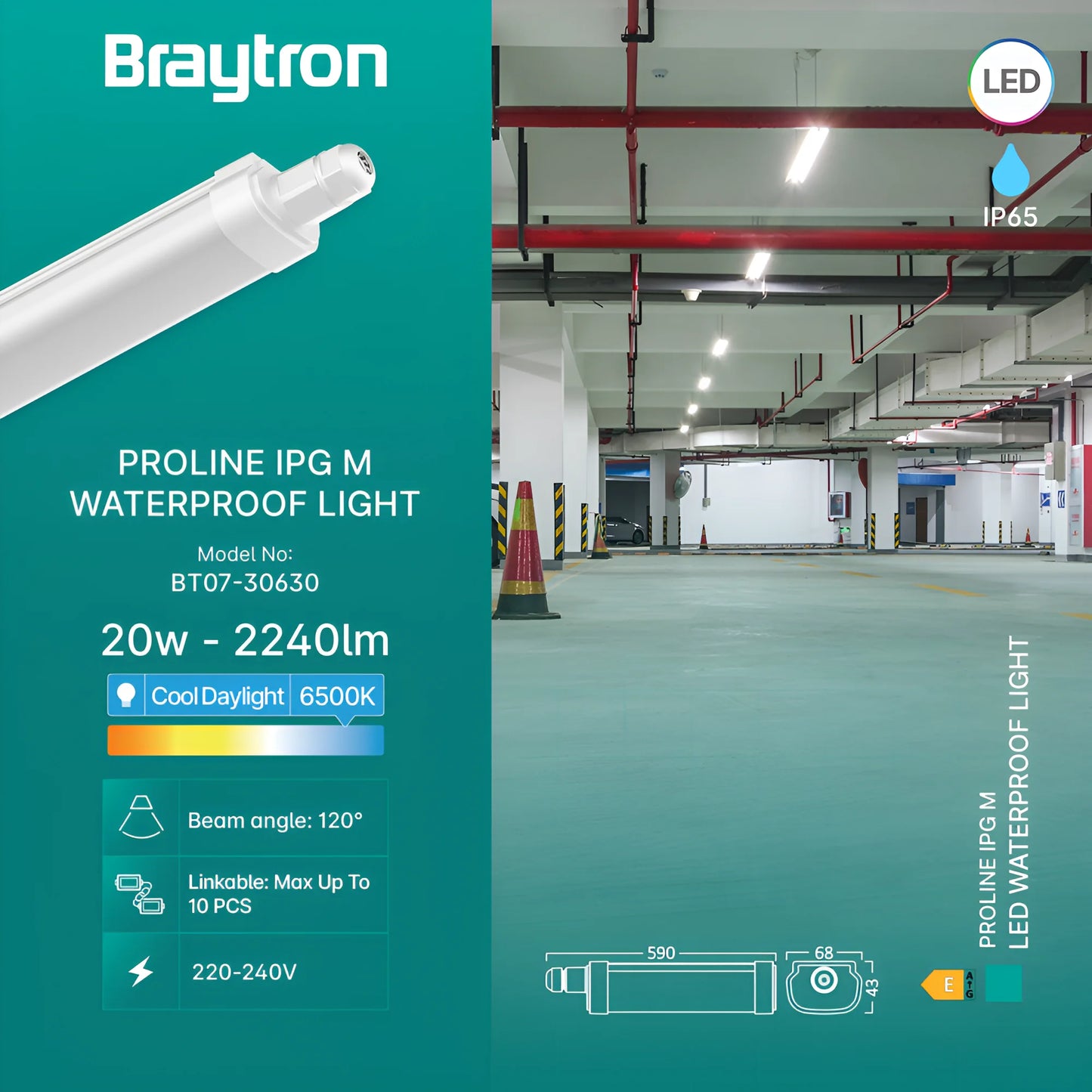 Braytron Proline Ipg M 20W 6500K Ip65 Led Vodotijesna Svjetiljka